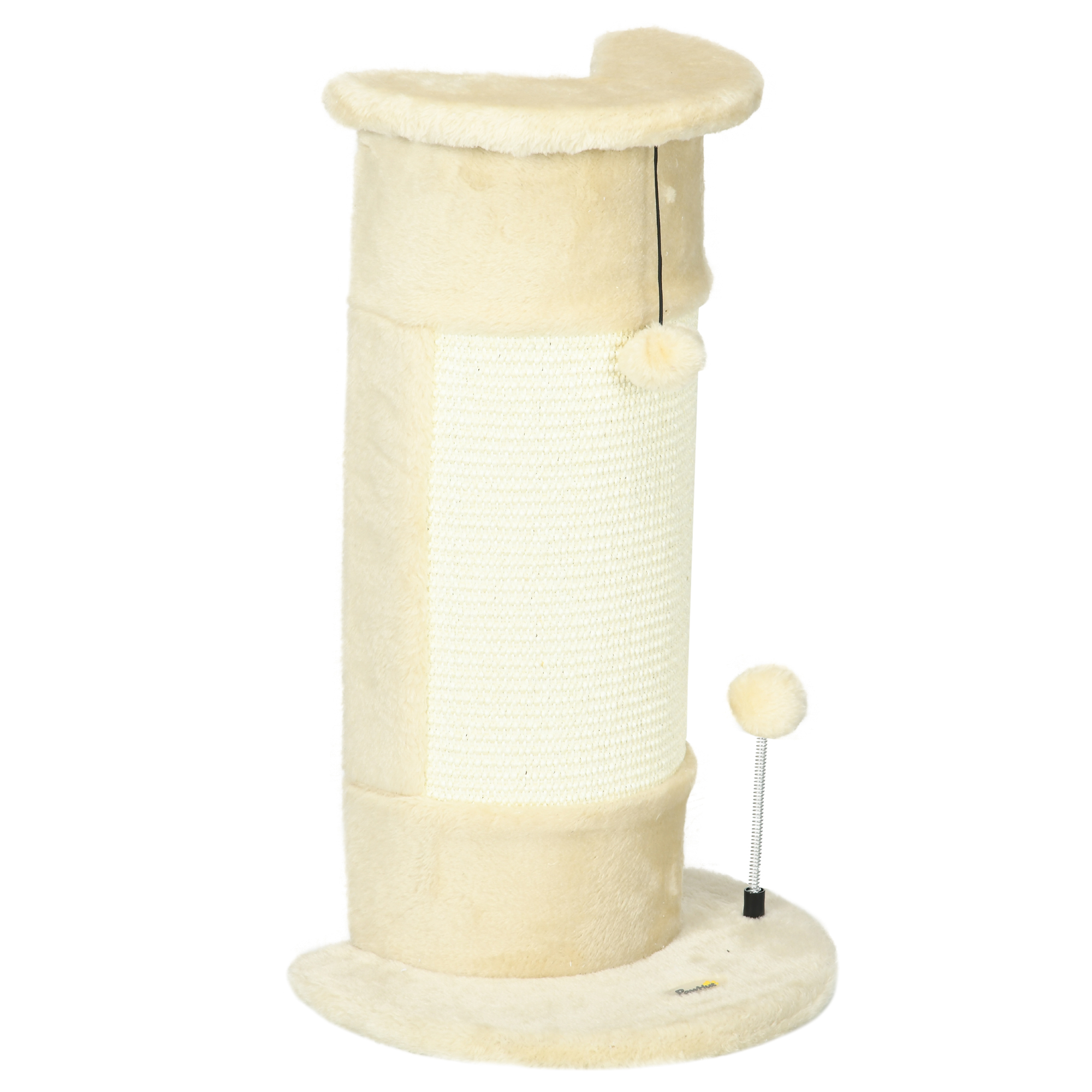 PawHut Kratzbaum für Katzen mit Spielzeug und 2 Bällen, aus Sisal und weichem Plüsch, 34 x 25,5 x 58 cm, ideal für kleine Katzen in Cremeweiß Aosom.de
