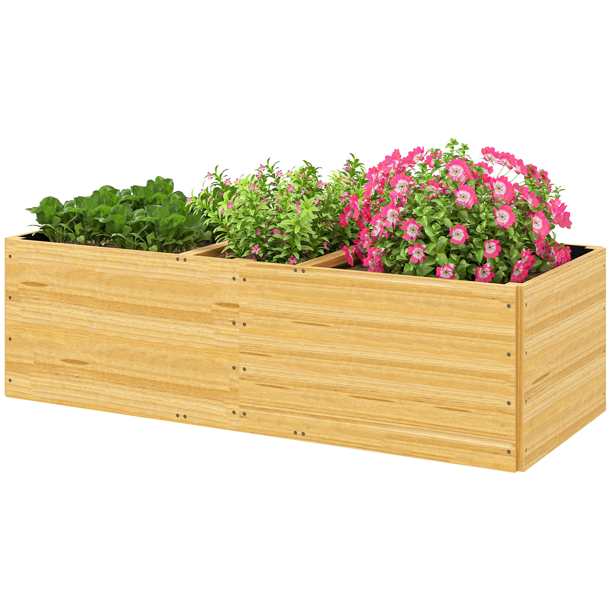 Outsunny Hochbeet aus Holz, Pflanzbeet Frühbeet mit 3 Pflanzzonen, Gartenbeet Blumenkasten, Pflanzkasten 140 x 60 x 40cm Gemüsebeet für Garten Balkon Terrasse, Pflanzkübel für Blumen, Pflanzen, Obst   Aosom