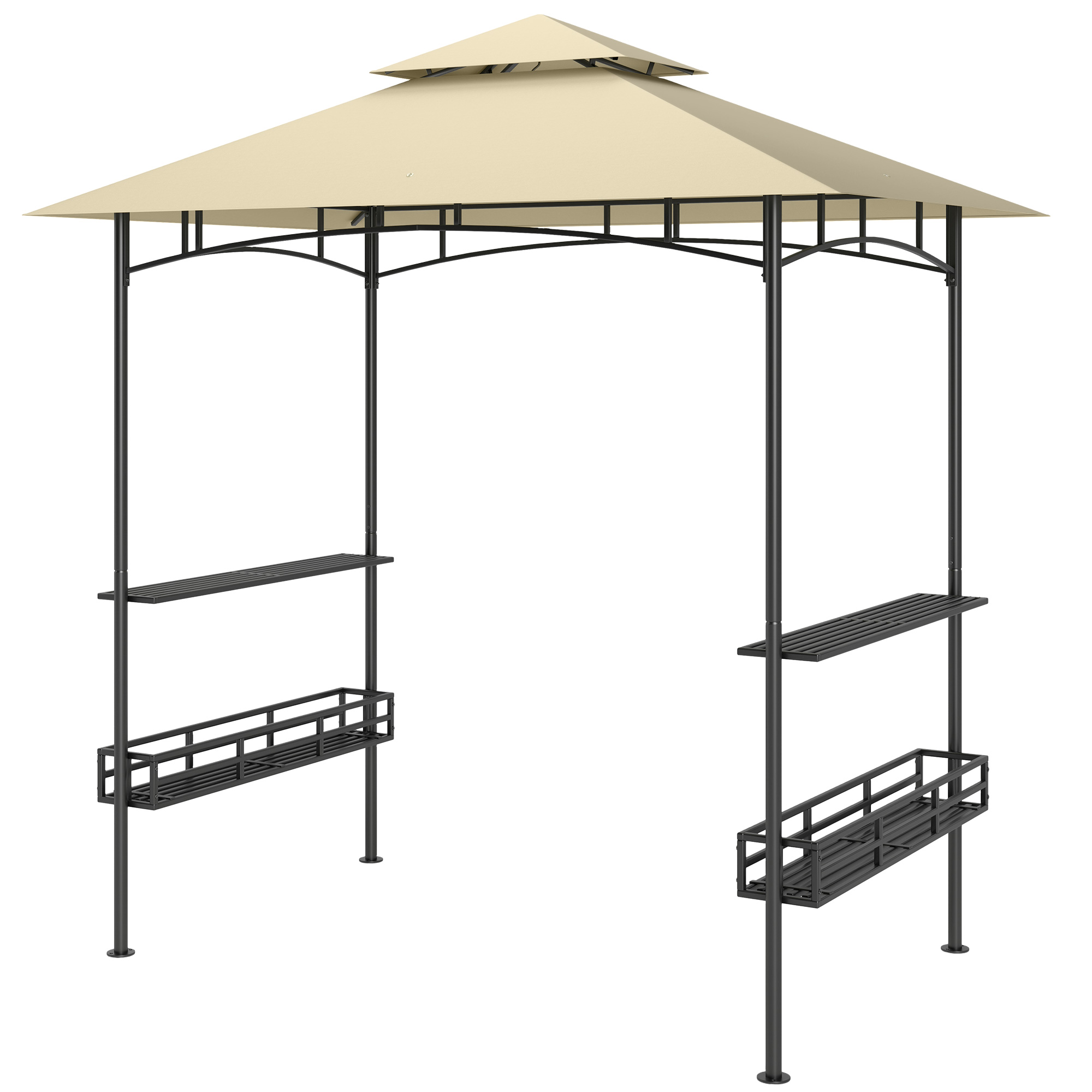 Outsunny Grillpavillon 240 x 150 x 257 cm wasserdicht flammhemmend Gartenpavillon mit Doppeldach, Seitenregalen, Gartenlauben mit UV-Schutz, BBQ Pavillon aus Stahl, Grillzelt für Party BBQ, Beige   Aosom