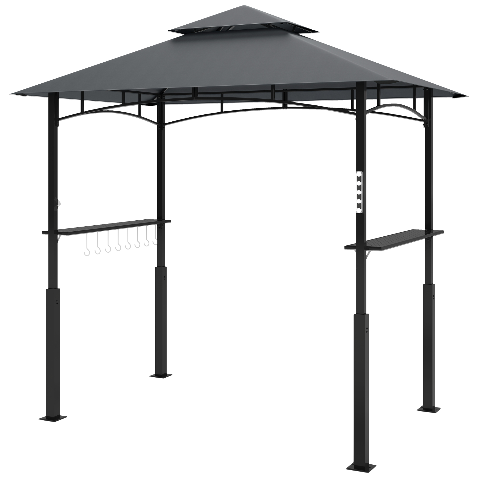 Outsunny Grillpavillon mit LED 243 x 148 x 248 cm wasserdicht flammhemmend Gartenpavillon mit Doppeldach,Seitenregalen, Gartenlauben mit UV-Schutz, BBQ Pavillon aus Metall Grillzelt für Party BBQ Grau   Aosom