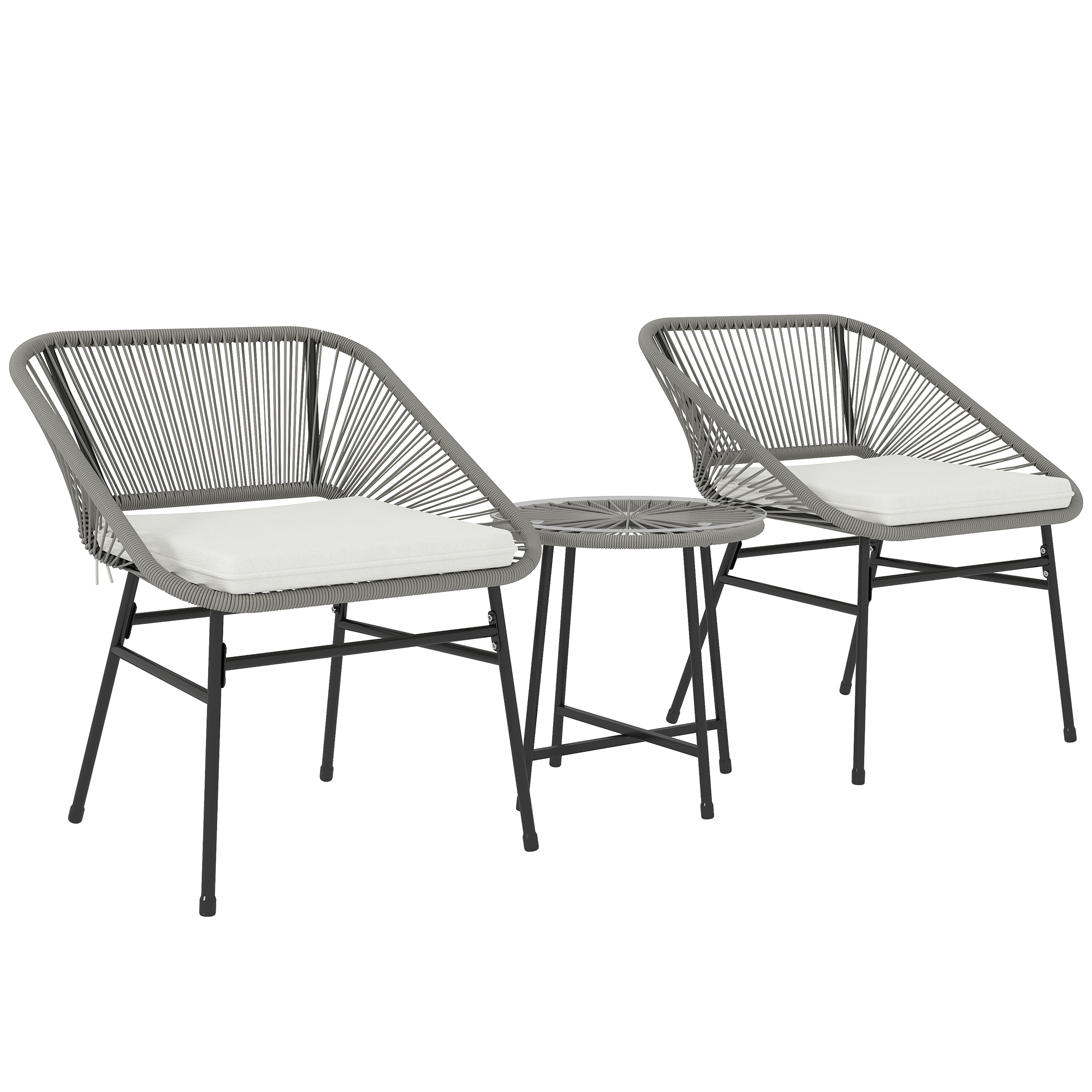 Outsunny Polyrattan Gartenmöbel Set, Outdoor Lounge Balkonmöbel für 2 Personen, 3-teilig Sitzgruppe mit 2 Stühle, Beistelltisch, Kissen, wetterfest Gartenlounge für Garten, Terrasse Balkon, Dunkelgrau   Aosom