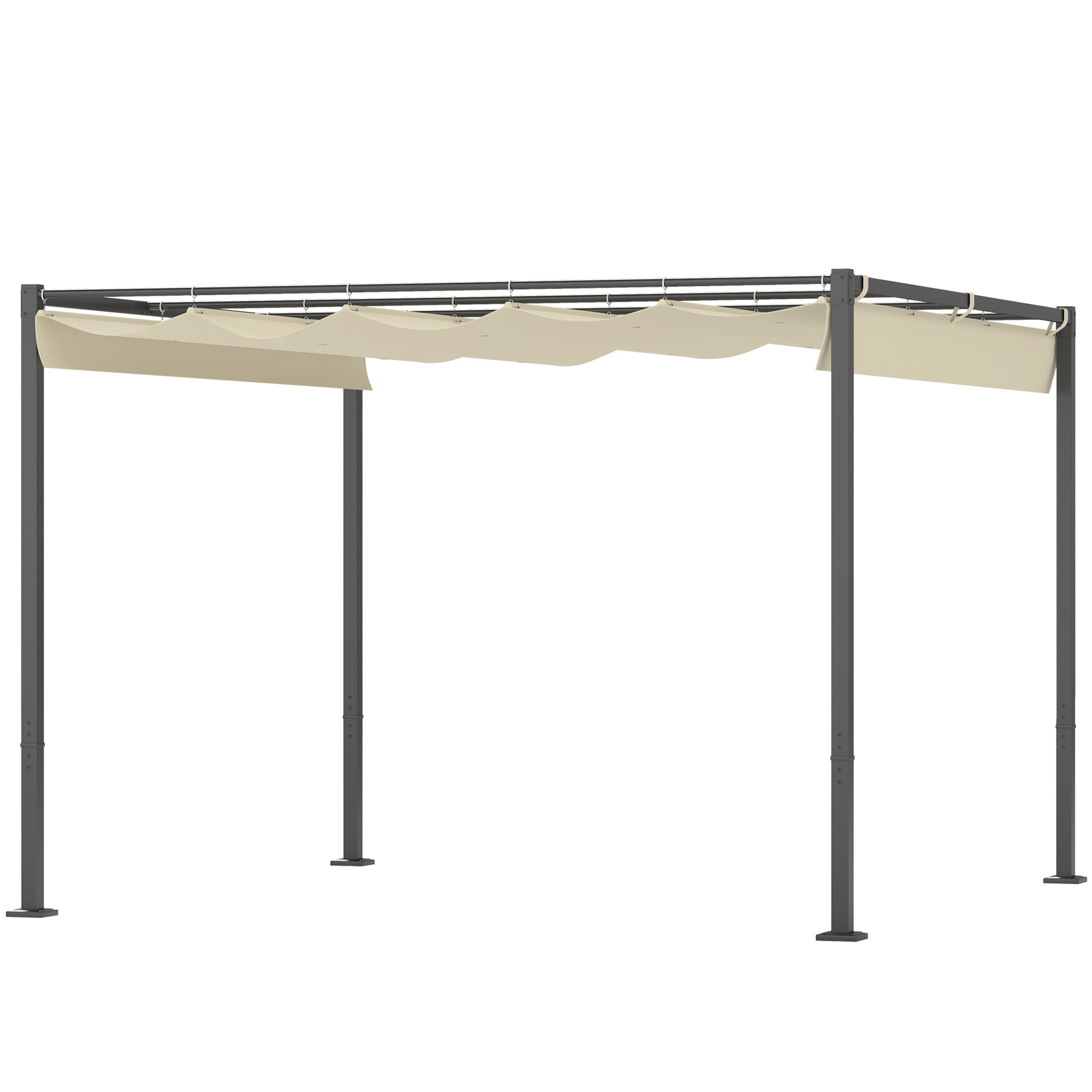 Outsunny Pergola ca. 3x3m Garten Pavillon, Terrassendachung aus Metall, Gartenpavillon mit verstellbares Dach, Freistehend, UV Schutz 30+, für Terrasse und Garten, Beige Aosom