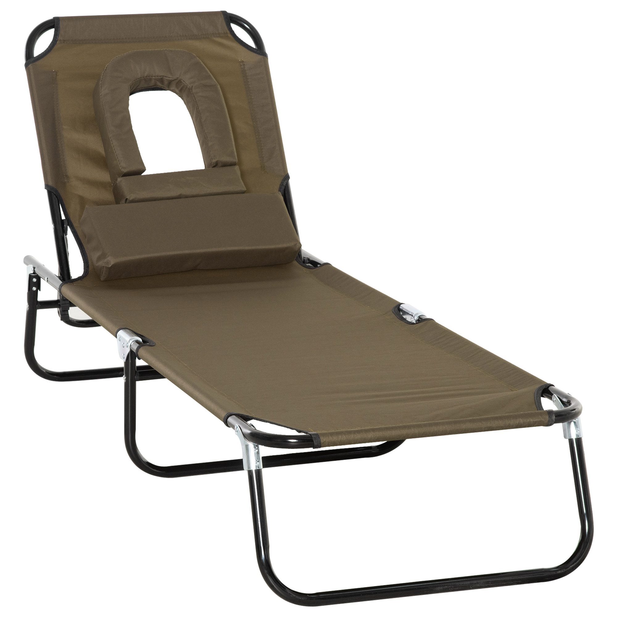 Outsunny Sonnenliege für Balkon, 1-St, 190L x 56B x 28H cm, Gartenliege mit Lesefenster, faltbarem Design, wasserabweisend, Oxford-Stoff, Braun  Aosom