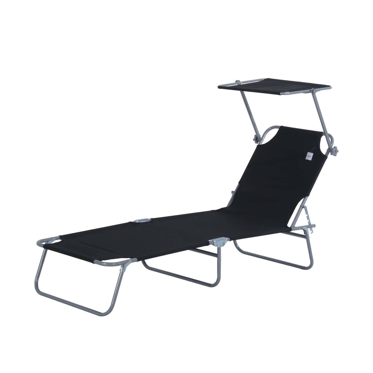 Outsunny Sonnenliege Gartenliege klappbar mit Sonnenschutz 187x58x36 cm in Schwarz, ideal für Terrasse & Balkon Aosom.de