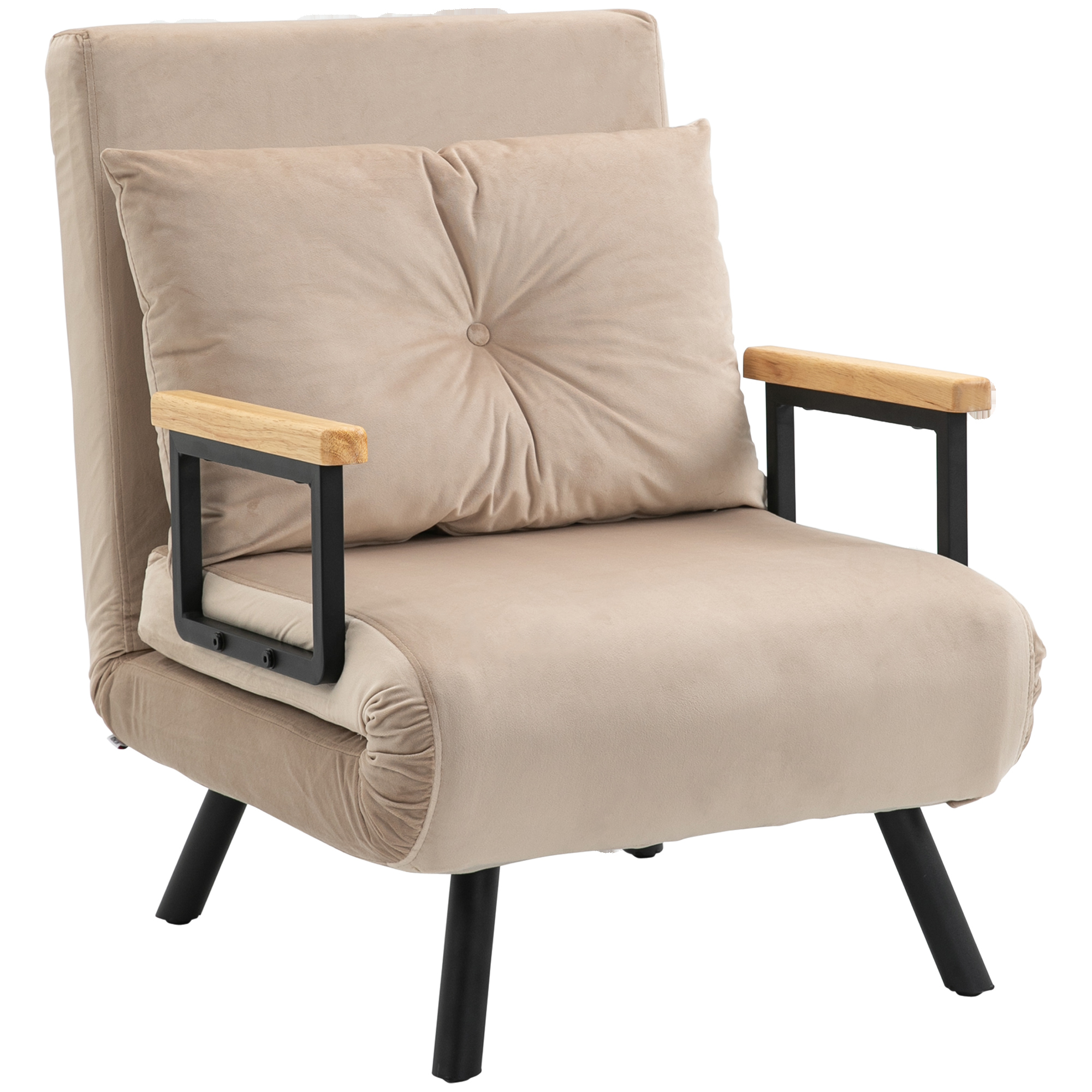 HOMCOM Schlafsofa Relaxsessel mit Bettfunktion Gästebett Samtoptik Rückenkissen verstellbare Rückenlehne Beige 63 x 73 x 81 cm für Wohnzimmer Aosom.de