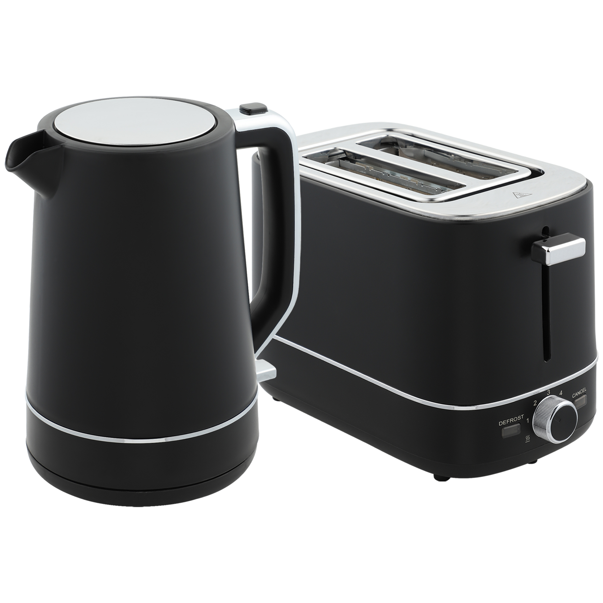 HOMCOM Wasserkocher Toaster Set 2200 W 1,7L Wasserkocher, 2 Scheiben Toaster, 6 Bräunungsstufen, Aufwärmen und Auftauen, Frühstück-Set mit Kalkfilter & Krümelfach Schwarz   Aosom