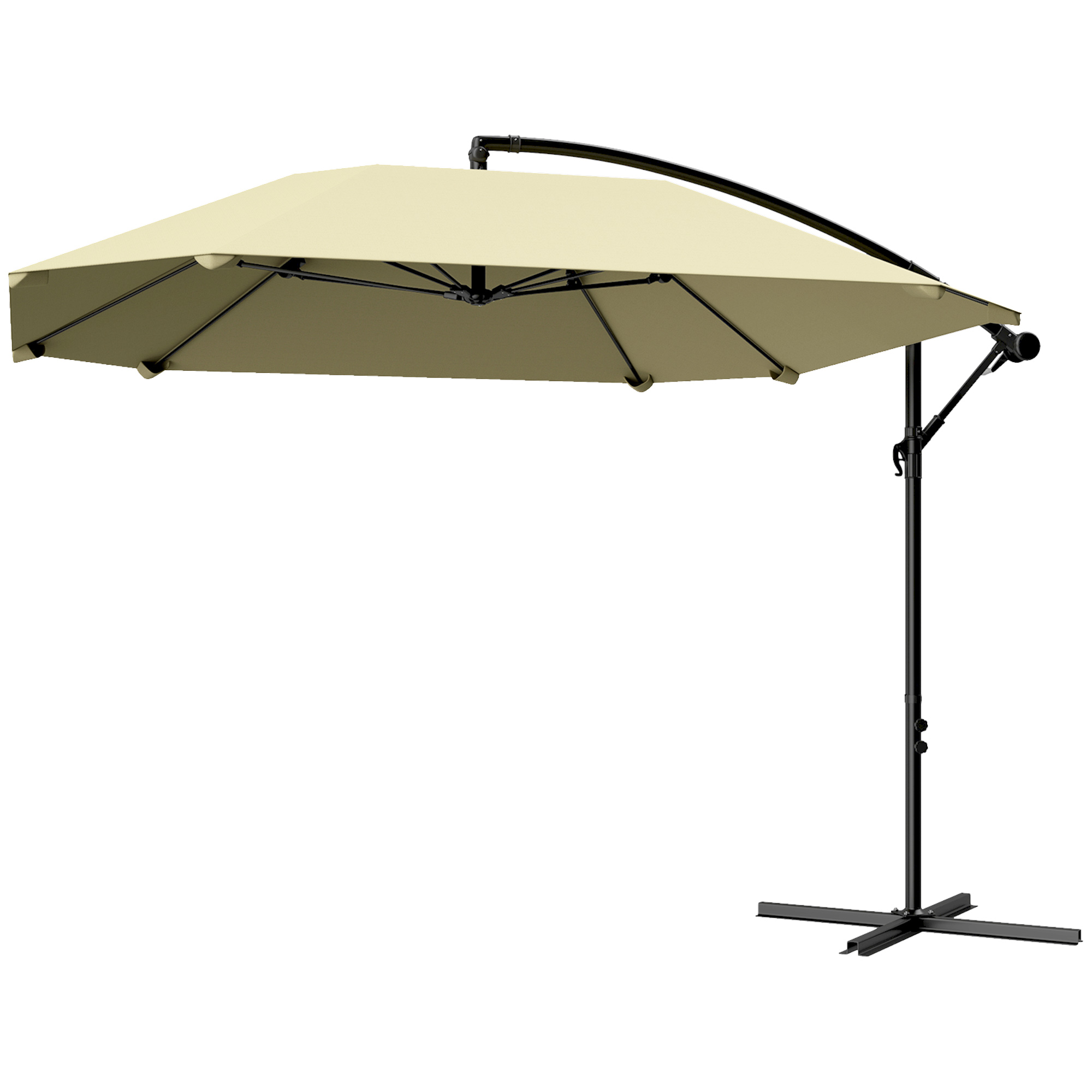 Outsunny Ampelschirm Alu Ø 260 cm Sonnenschirm, wasserdicht Kurbelschirm mit Ständer, Kurbel, Windsicherung, neigbar Marktschirm kippbar Gartenschirm Sonnenschutz für Balkon Garten Terrasse Beige   Aosom
