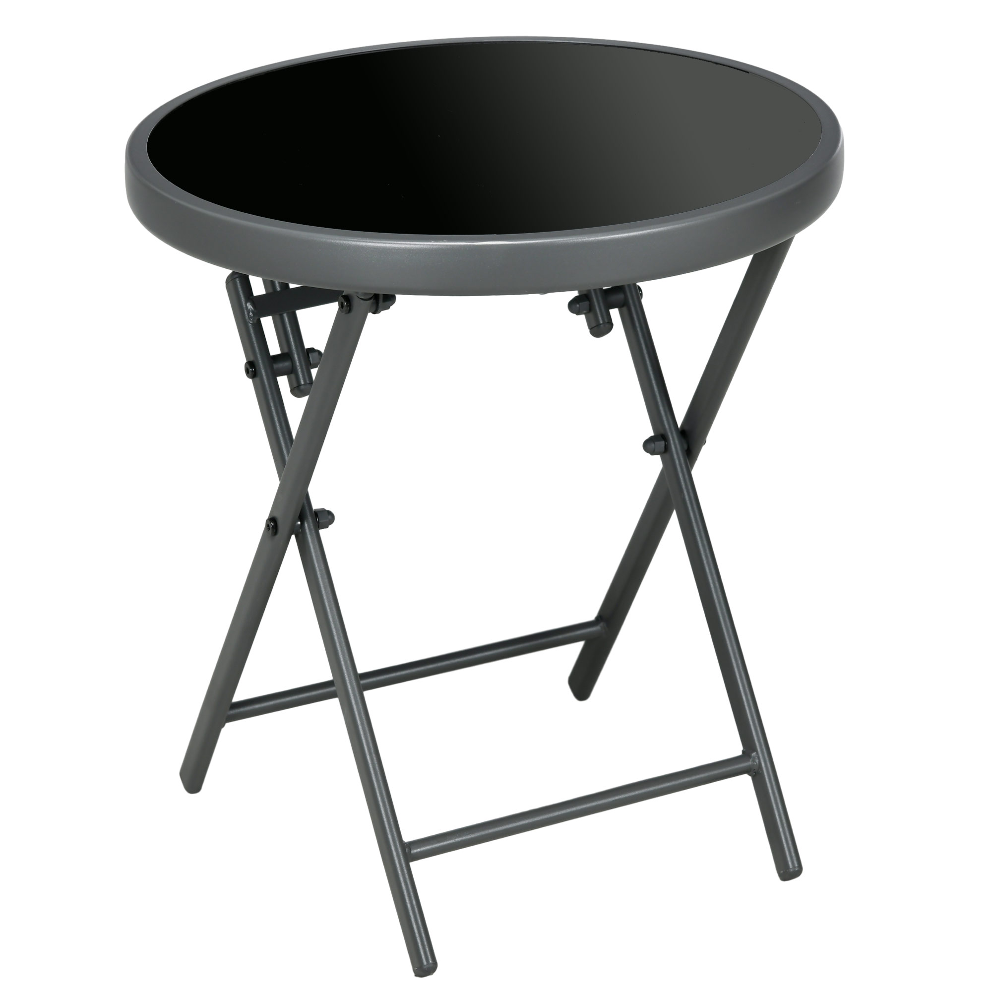 Outsnuuy Beistelltisch klappbar, Klapptisch aus Glas, kleiner Campingtisch, runder Sofatisch Balkontisch für Balkon Terrasse Wohnzimmer Büro, 45 x 45 x 50 cm, Schwarz   Aosom