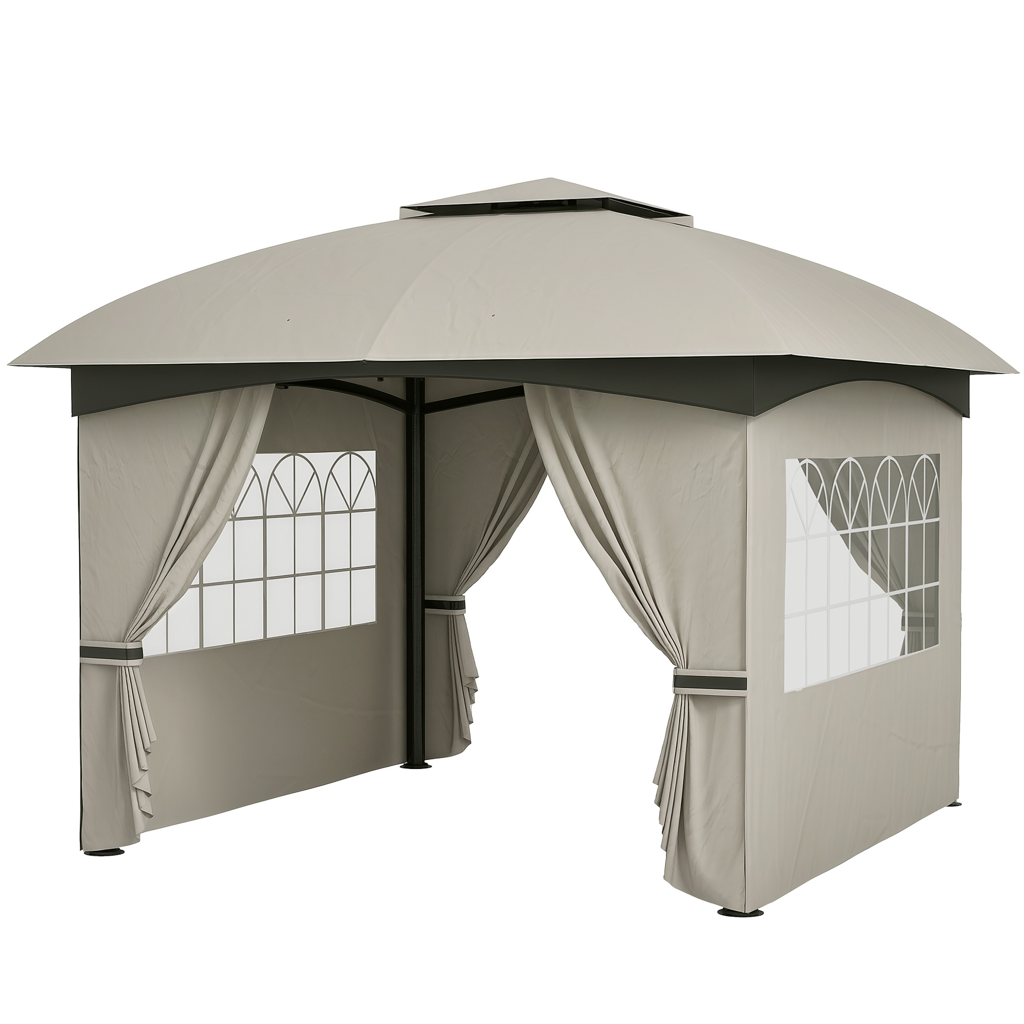 Outsunny Pavillon ca. 3,4x3,4 m wasserabweisend Gartenpavillon mit 4 Seitenteilen, Doppeldach, Partyzelt mit UV-Schutz Gartenzelt mit verzinktem Metallrahmen, für Garten Hellgrau   Aosom