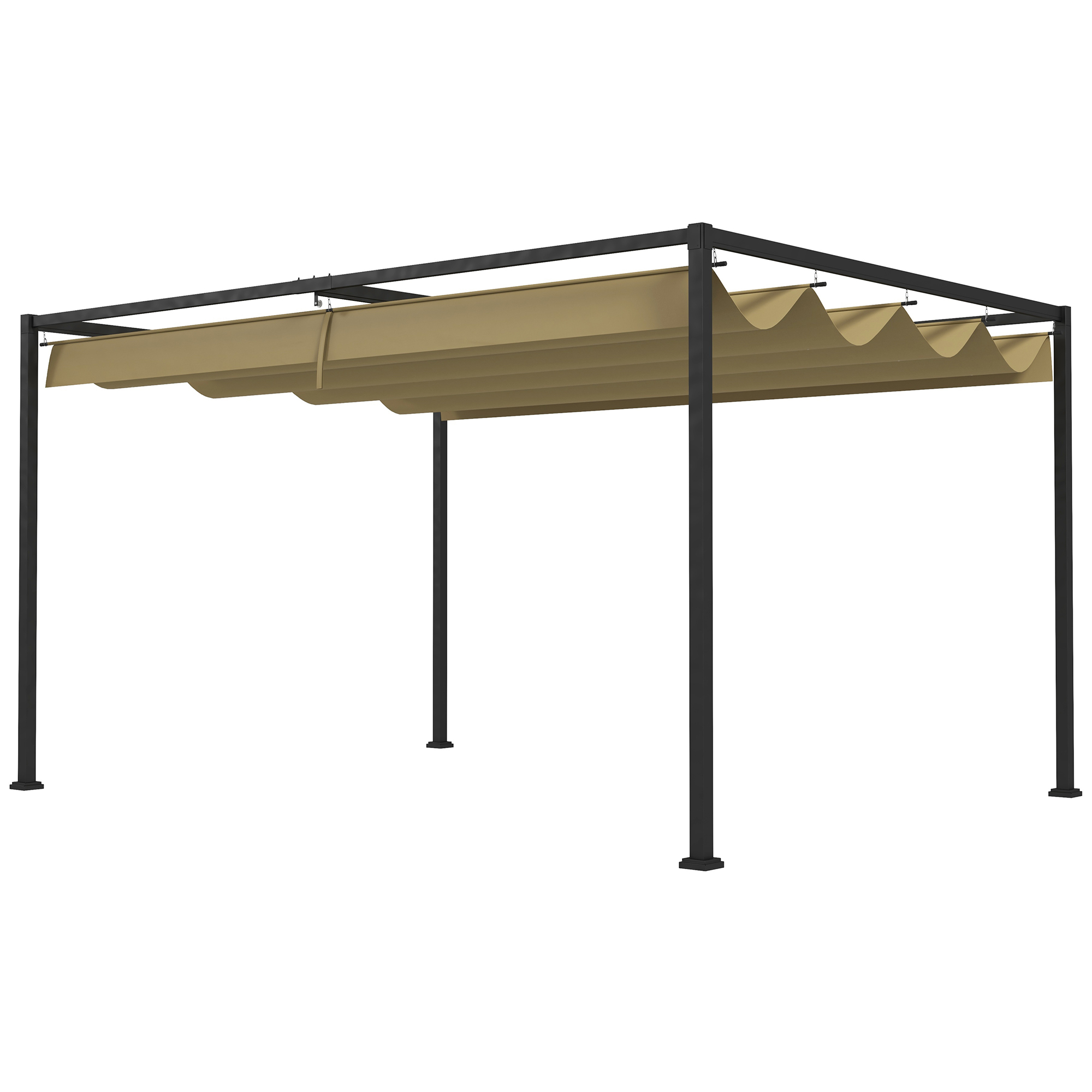 Outsunny Pergola 4x3m Garten Pavillon, Terrassendachung aus Stahl, Gartenpavillon mit verstellbares Dach, Freistehend, Sonnenschutz für Terrasse und Garten, Khaki   Aosom