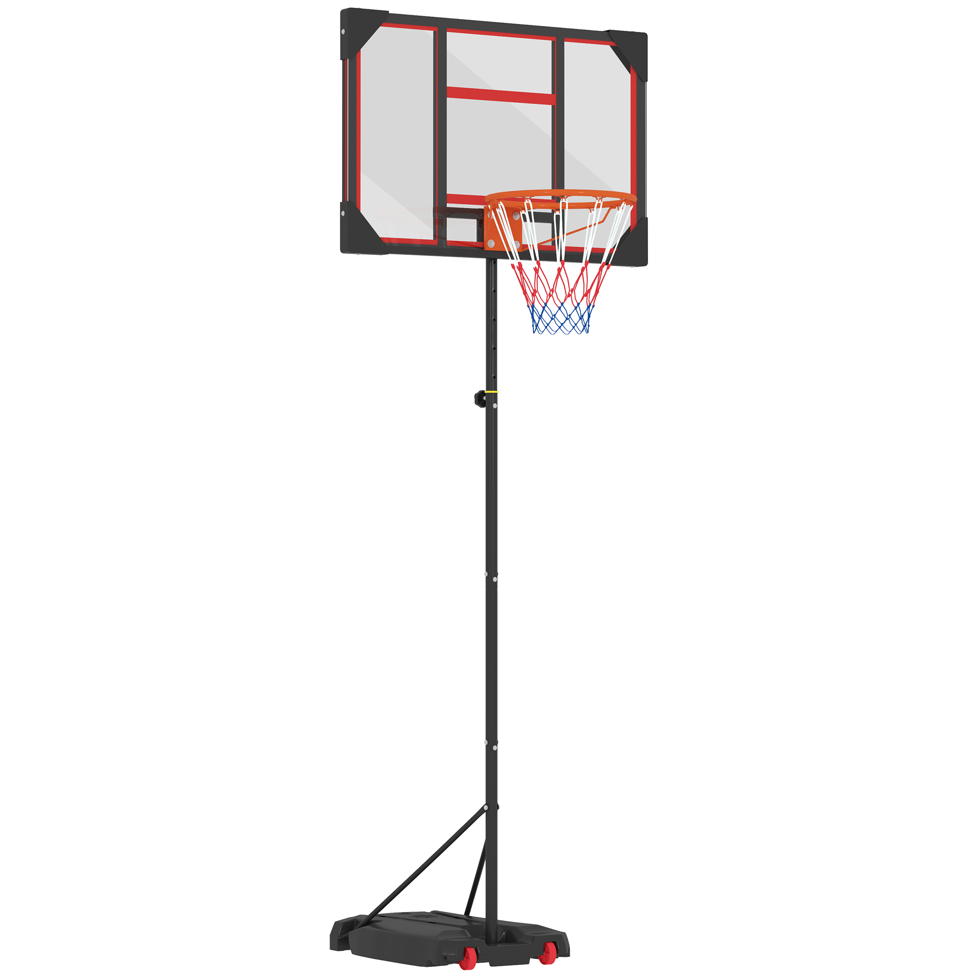AIYAPLAY Basketballkorb Outdoor für Kinder, 210-260 cm Höhenverstellbarer Basketballständer mit Rollen, Basketballanlage mit Ständer für Kinder ab 6 Jahren, Rot   Aosom