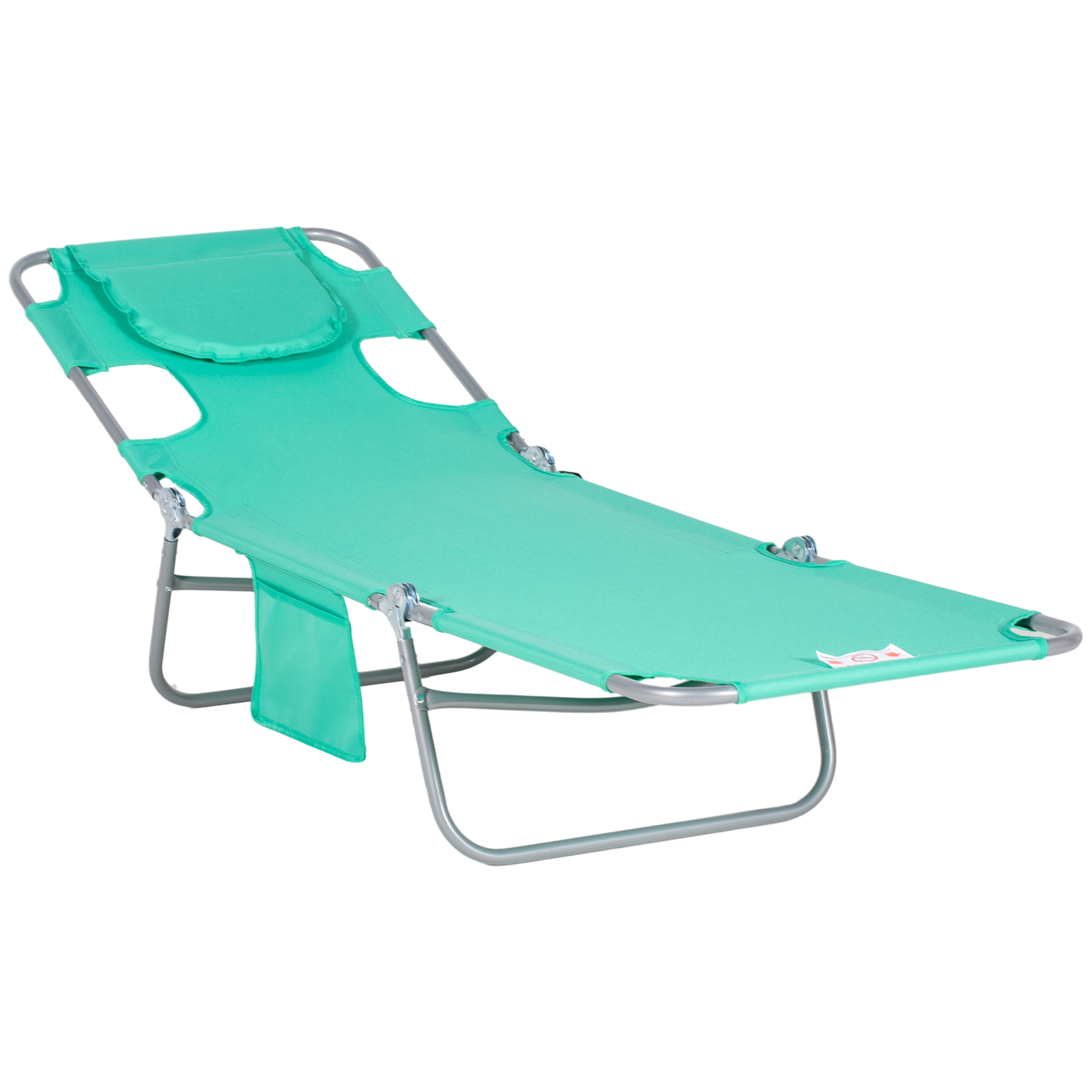 Outsunny Sonnenliege klappbar Gartenliege mit Lesefenster, Kopfkissen, Liegestuhl mit 5-Fach verstellbare Rückenlehne, wetterfeste Campingliege bis 120 kg belastbar, für Garten Strand Pool, Grün Aosom