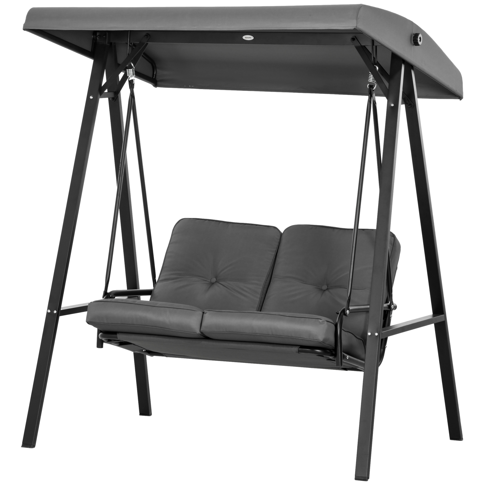 Outsunny Hollywoodschaukel 2-Sitzer Gartenschaukel mit Verstellbarem Dach, Kissen, Schaukelbank bis 220 kg Belastbar, für Garten, Balkon, Dunkelgrau, 145 x 116 x 172 cm Aosom