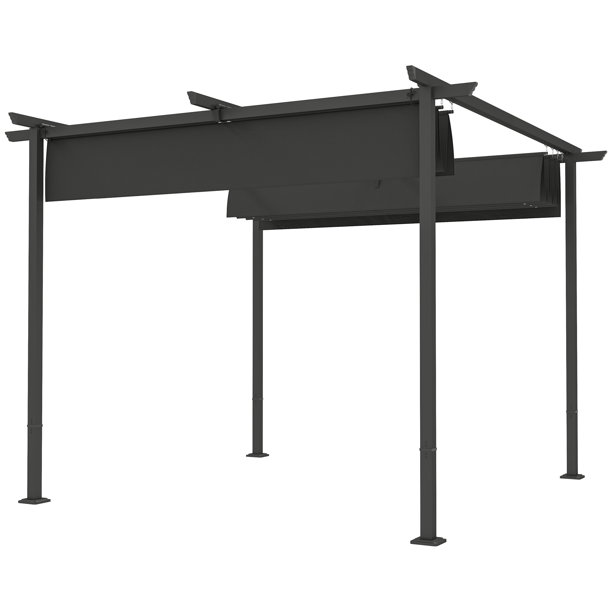 Outsunny Pergola 3x3m Garten Pavillon Terrassendachung aus Metall, Gartenpavillon mit Verstellbares Dach, UV Schutz 30+ Freistehender Sonnenschutz für Terrasse und Garten, Dunkelgrau Aosom
