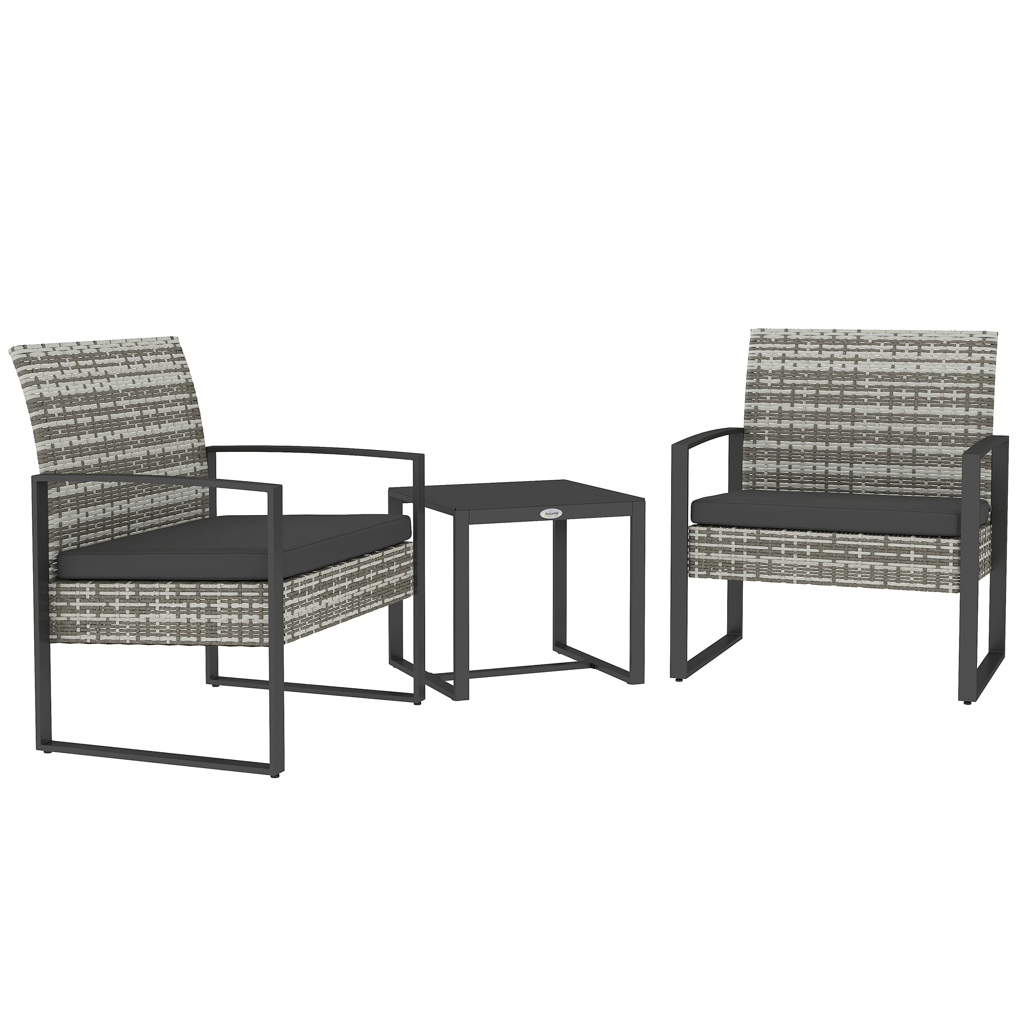 Outsunny Garten Lounge Set 2-Sitzer 3-teilig 2 Stühle mit Kissen + Couchtisch mit gehärteter Glasplatte PE Rattan 4-fach geflochten Grau Aosom