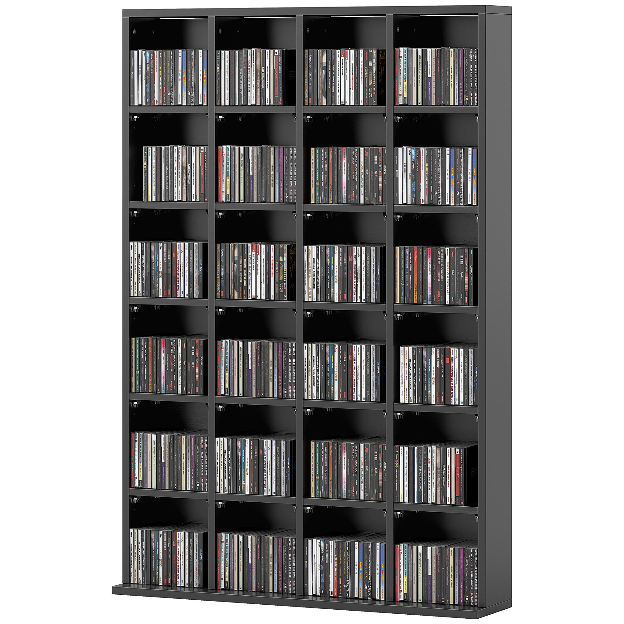 HOMCOM CD- und DVD-Aufbewahrung, Multimedia-Aufbewahrungsmöbel mit 24 Fächern, max. 480 CD/312 DVD, Bücherregal aus Holz mit verstellbaren Regalen, 89 x 20 x 130,5 cm, schwarz   Aosom