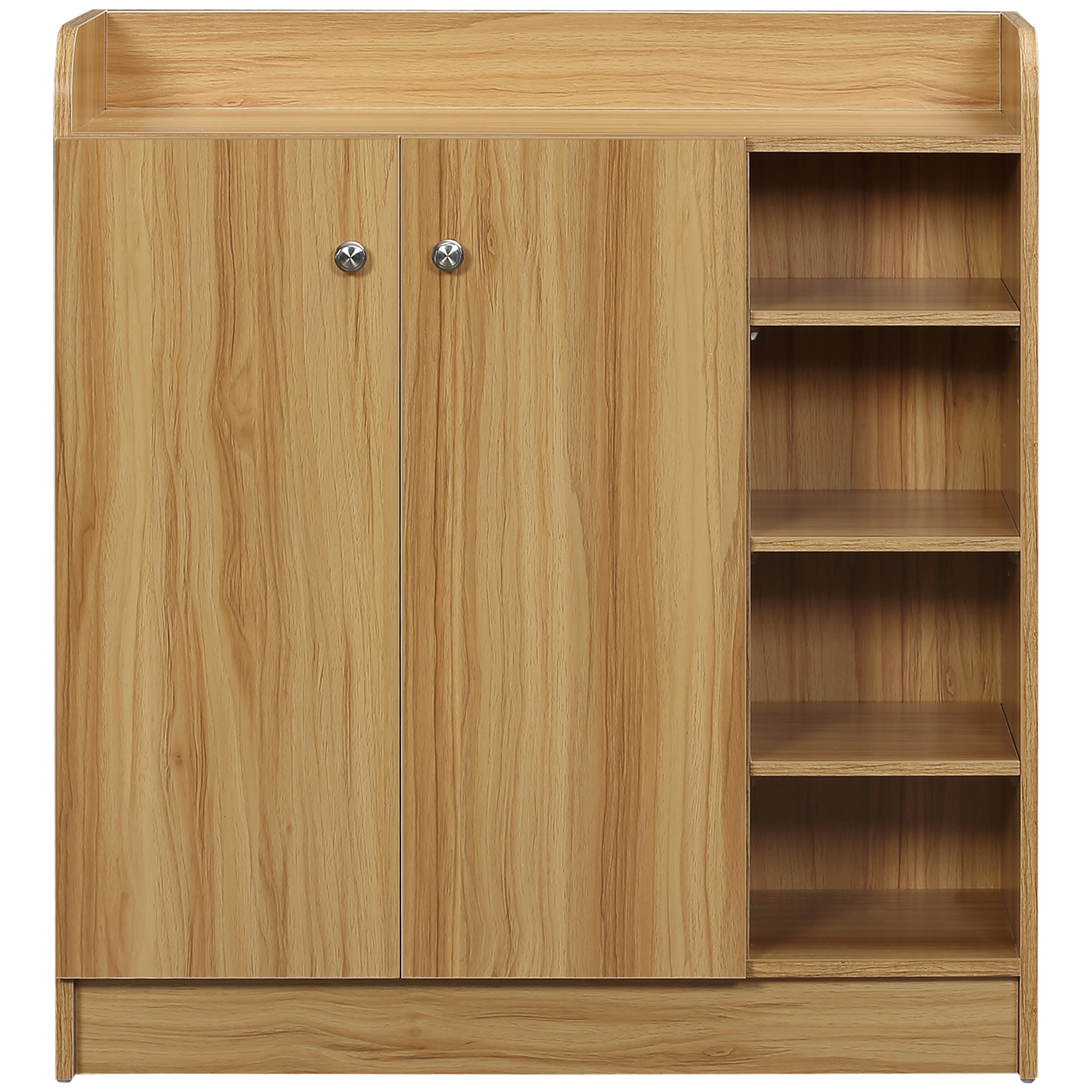 HOMCOM Schuhschrank für den Eingangsbereich - Schuhschrank mit 4 offenen Fächern und Doppeltürschrank - Verstellbares Regal - 83L x 30B x 90H cm - Braun   Aosom