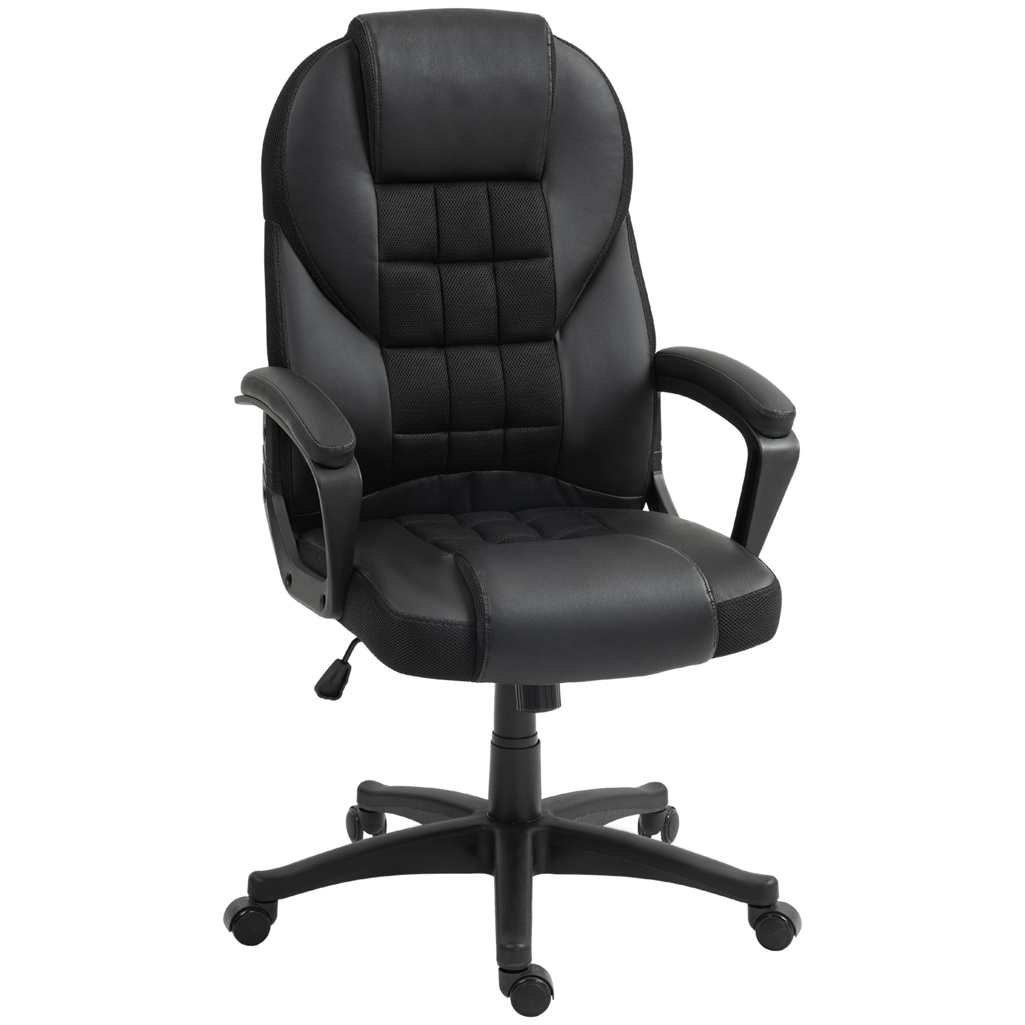 HOMCOM Ergonomischer Bürostuhl, Bürostuhl, Computerstuhl, mit Höhenverstellung, Schaukelfunktion und 360° drehbarer Sitzfläche, 65B x 69T x 110-120H cm, Schwarz   Aosom