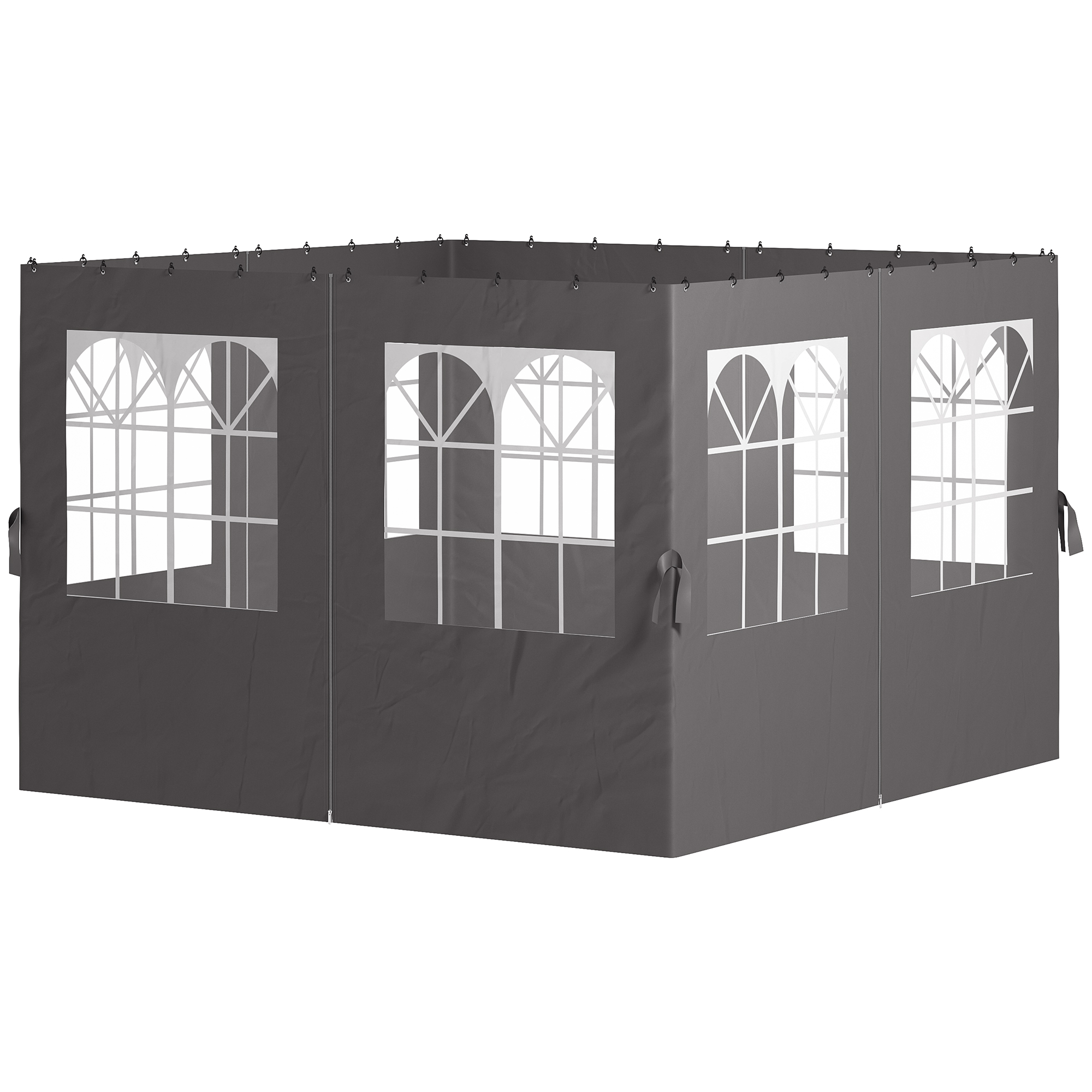 Outsunny Seitenwand 4er Set für 3 x 3 m Pavillon Seitenteile mit 8 Fenster Klettverschluss 302x205 cm Wasserdicht stabil winterfest Seitenteil Seitenwände für Partyzelt Gartenpavillon Dunkelgrau   Aosom