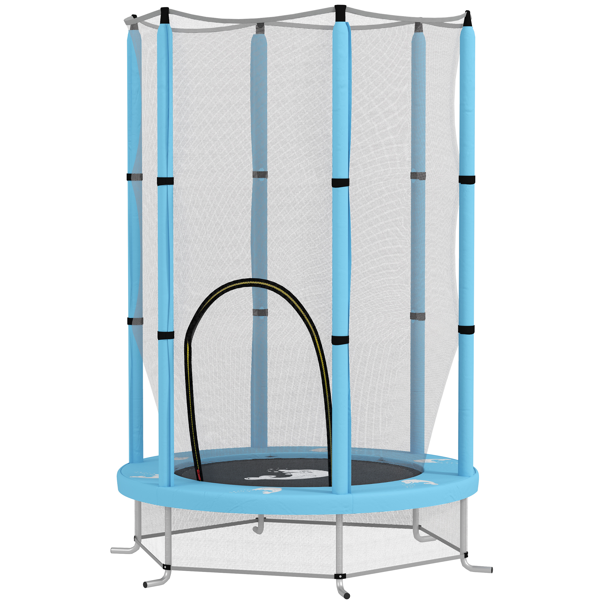 AIYAPLAY Kinder Trampolin Ø140 cm, Indoor Trampolin mit Sicherheitsnetz Randabdeckung Gummiseil, Kindertrampolin mit Tür mit Reißverschluss, Tintenfisch-Muster, für Kinder 3-6 Jahre Hellblau   Aosom