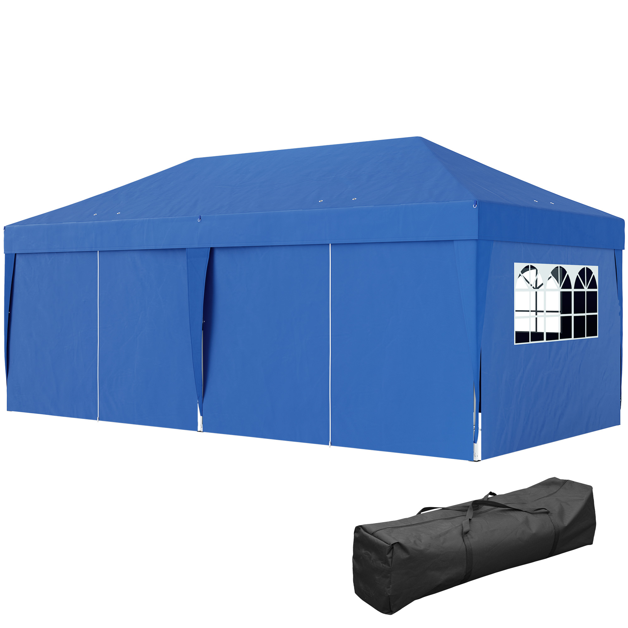 Outsunny Gartenpavillon Outdoor faltbare 3 x 6 m Pop-Up Pavillon mit 6 Seitenwänden, Entwässerungslöchern, inklusive Transporttasche, faltbarer Unterstand für Camping, Festivals, Hochzeiten, Blau   Aosom