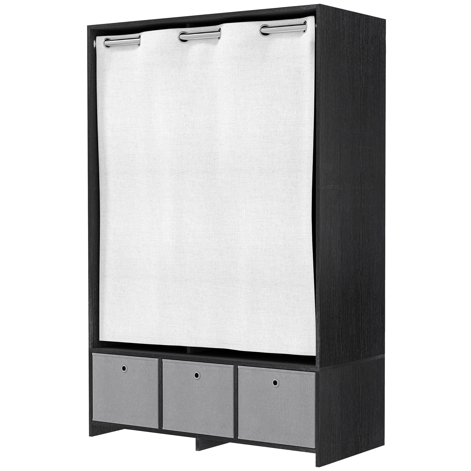 HOMCOM Kleiderschrank, Ankleidezimmer mit Vorhang, Kleiderschrank, Garderobe mit Stange, 3 Fächern und 3 herausnehmbaren Stoffschubladen - 105 x 48 x 160 cm, Schwarz   Aosom