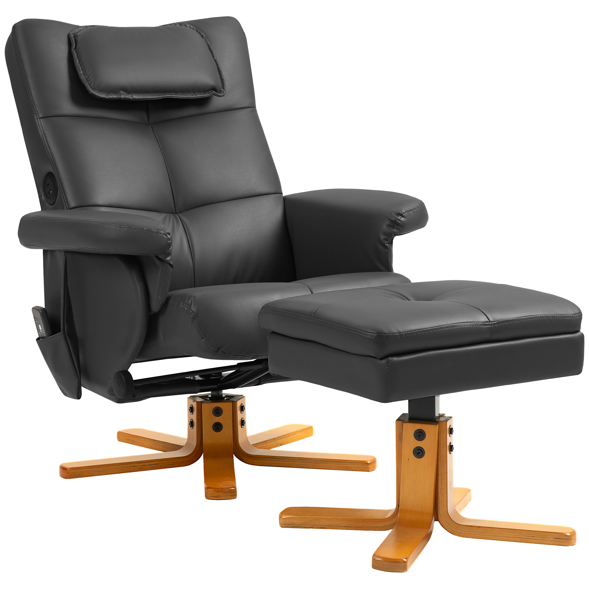 HOMCOM Massagesessel mit Fußstütze Relaxsessel Massagesessel - Rückenlehne bis 135° neigbar, Stauraum, Kopfstütze und Fernbedienung - Kunstleder Schwarz Aosom