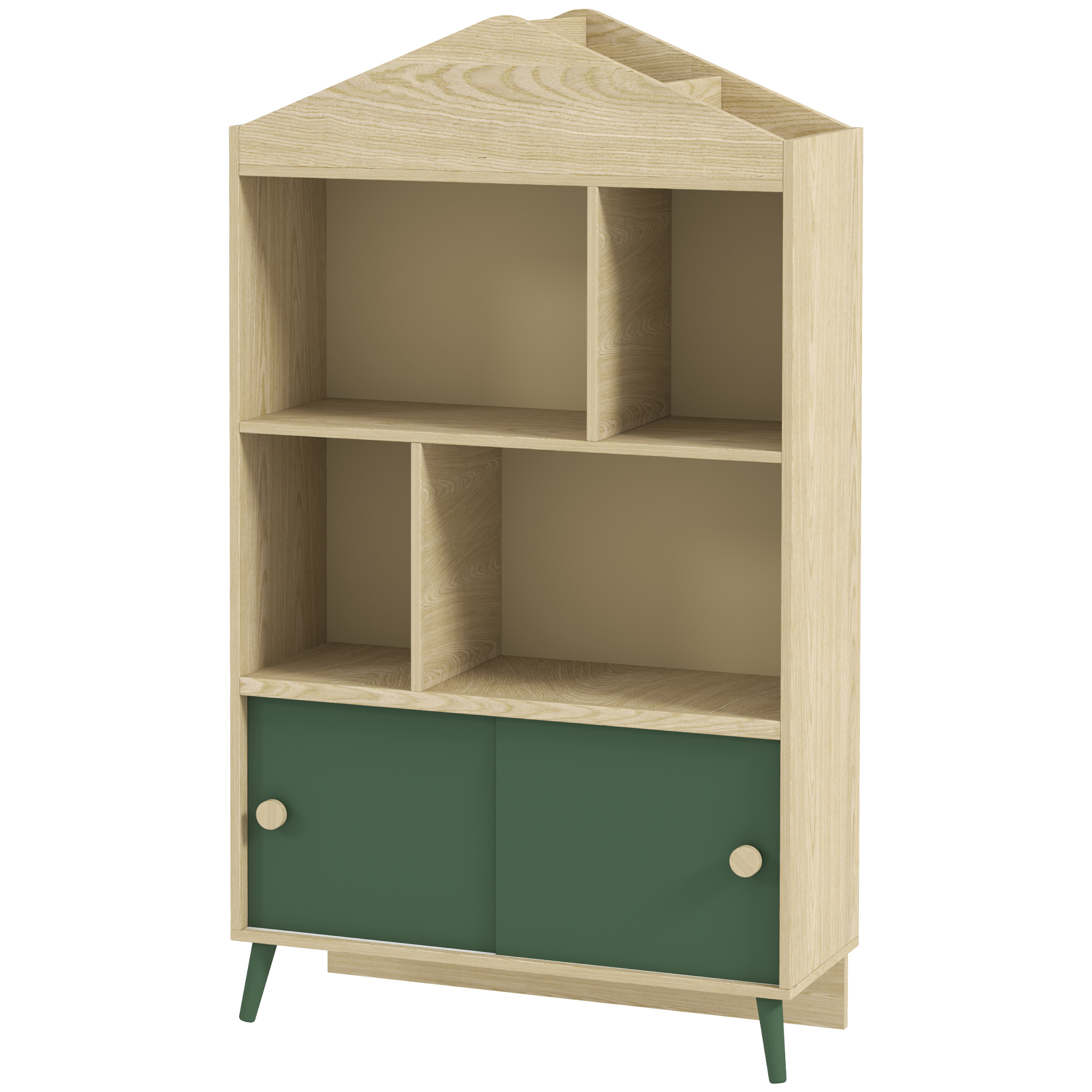 AIYAPLAY Kinderbibliothek Regal Kinderbuchregal Kinderzimmermöbel Aufbewahrung für Spielzeug mit 4 Fächern, Schrank für Spielzimmer, Kinderzimmer, Wohnzimmer - 80 x 30 x 140,5 cm grün   Aosom