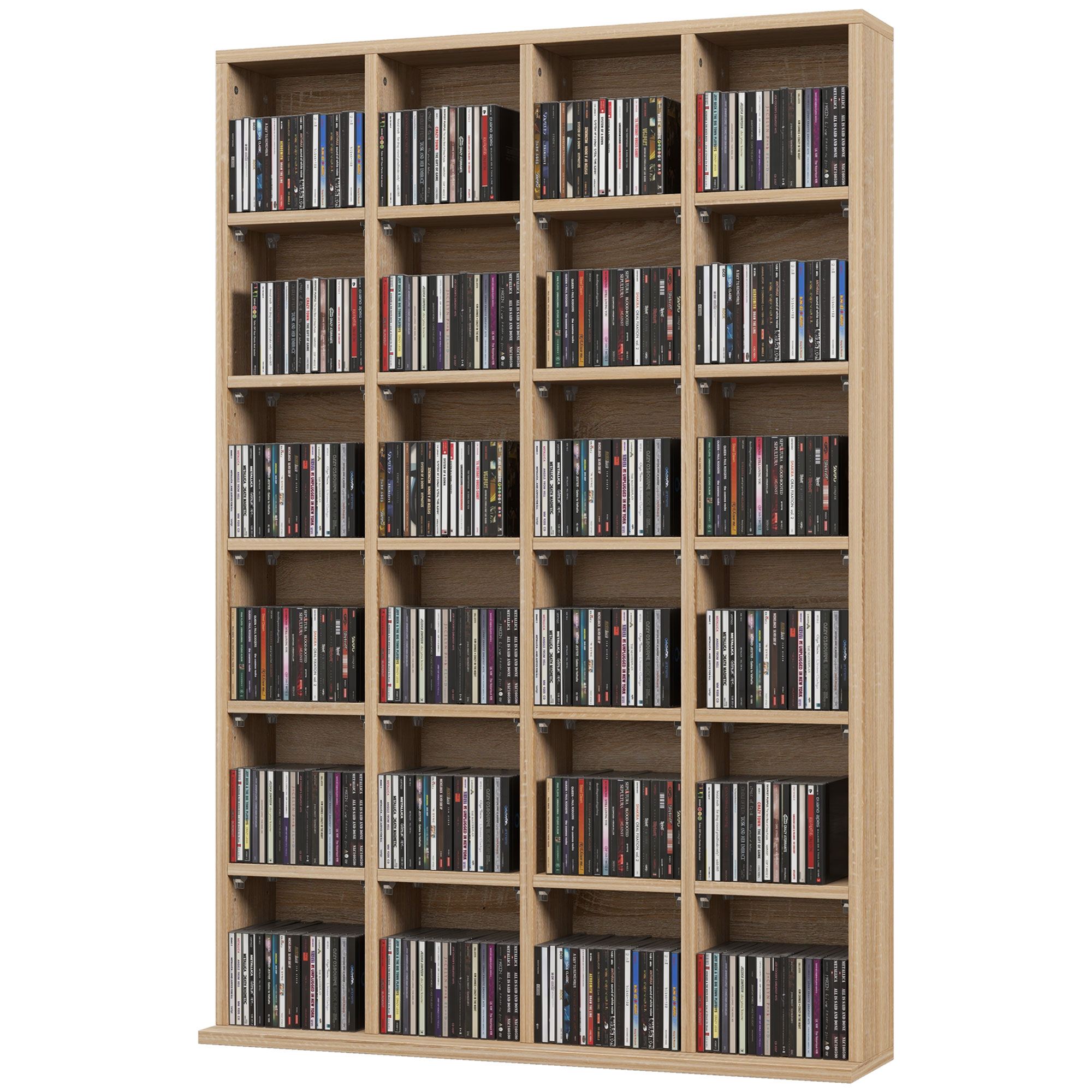 HOMCOM CD- und DVD-Aufbewahrung, Multimedia-Regal mit 24 Fächern, maximale Kapazität von 480 CDs/312 DVDs, Bücherregal aus Holz mit verstellbaren Regalen, 89 x 20 x 130,5 cm, Naturholz Aosom