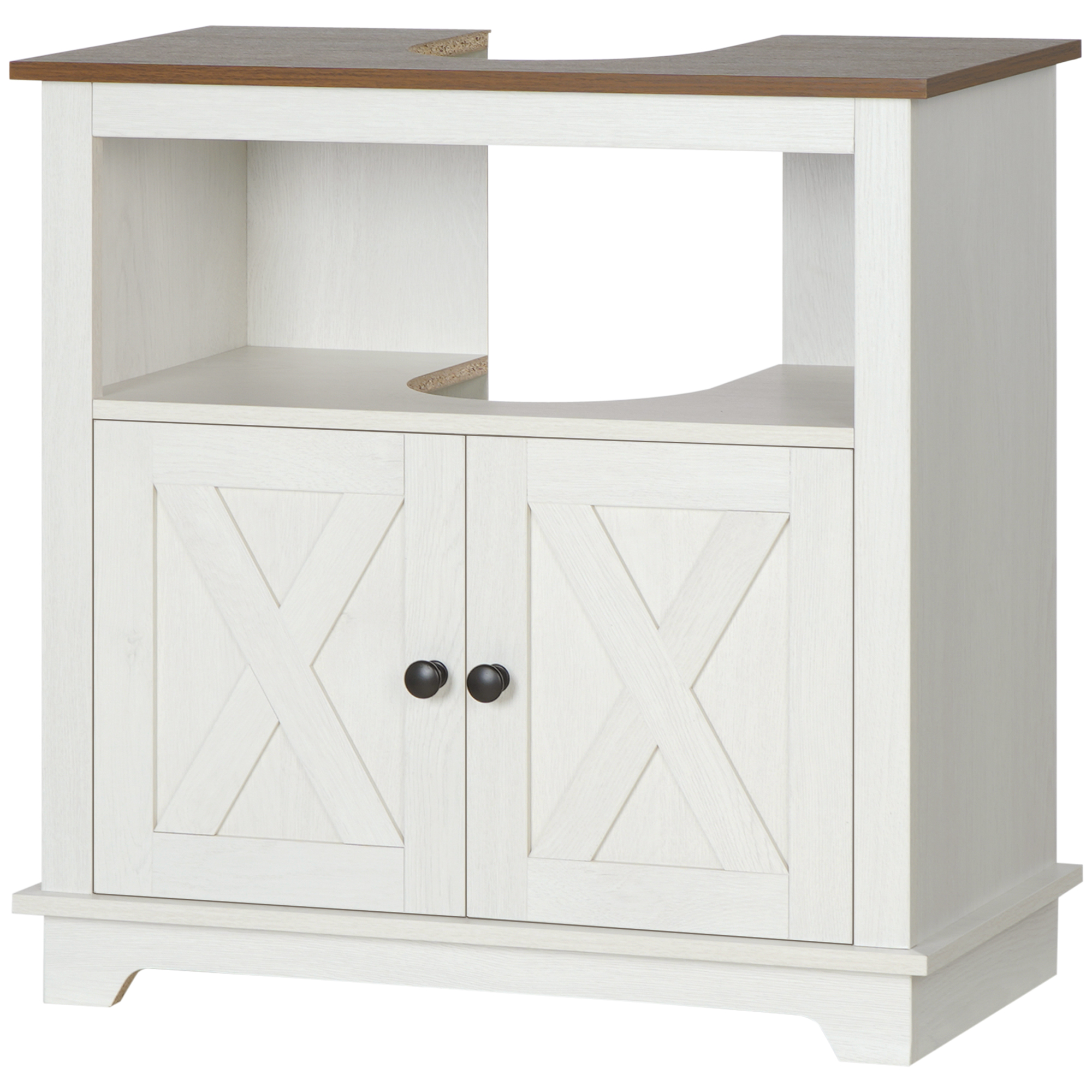 Kleankin Badezimmerschrank Waschbecken Unterschrank Aufbewahrungsschrank - offene Nische und Doppeltürschrank, 60 x 30 x 60 cm, Weiß Aosom