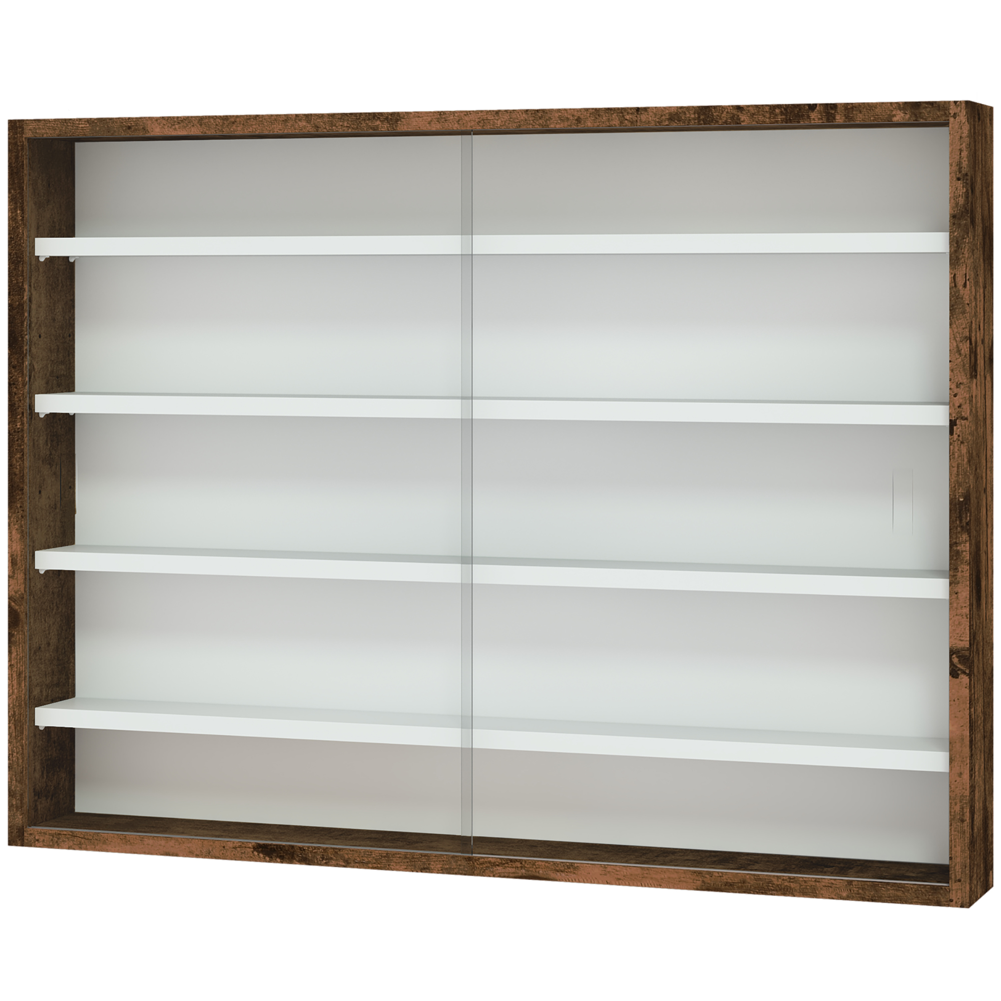 HOMCOM Sammlungsvitrine Wandschrank 80 x 9,5 x 60 cm mit 4 höhenverstellbaren Regalen und 2 Schiebetüren aus Glas, für Figuren- und Miniaturautosammlungen, Braun Aosom