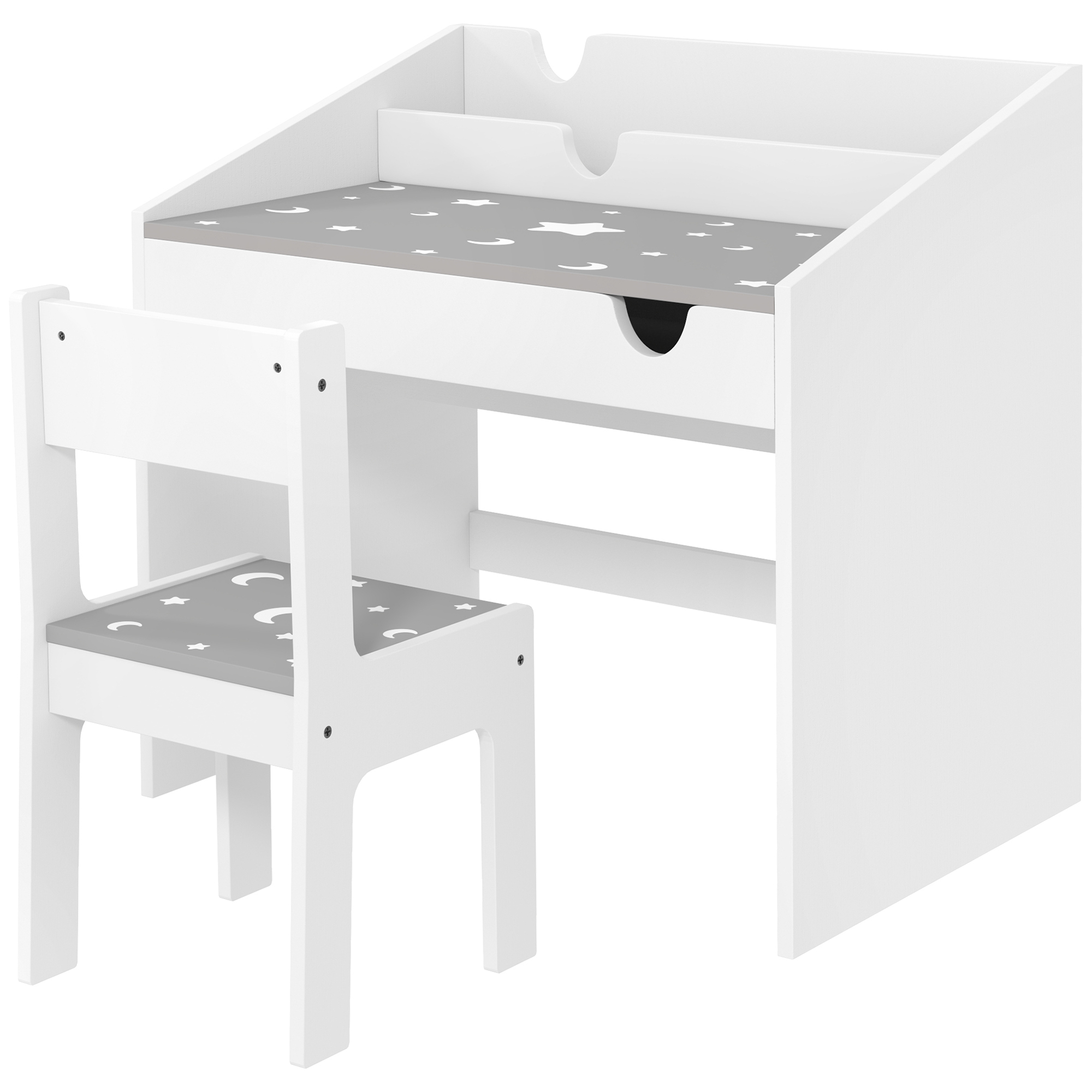 AIYAPLAY Kinder-Schreibtisch und Stuhl-Set für Kinder von 3-6 Jahren, Jungen- und Mädchen-Schreibtisch mit Stuhl, ausziehbare Schublade, Kinder-Tisch mit Stuhl für Schlafzimmer, Spielzimmer, Kindertagesstätte, grau   Aosom