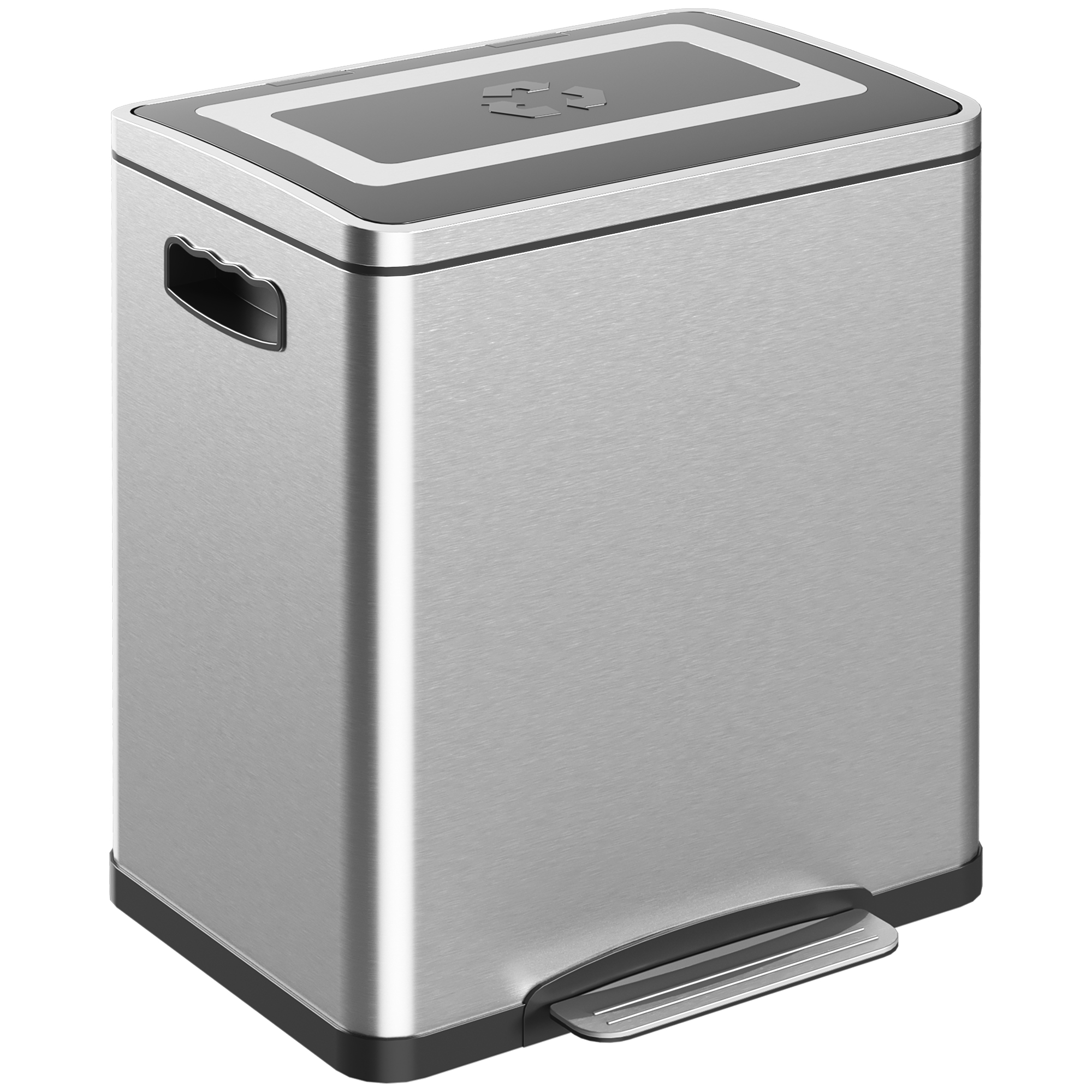 HOMCOM Mülleimer für die Küche mit 2 x 15L, Pedal Mülltrennung in 2 Fächern, aus Edelstahl mit leisem Schließdeckel, herausnehmbaren Eimern, 40L x 34,8B x 47,5H cm, Silber   Aosom