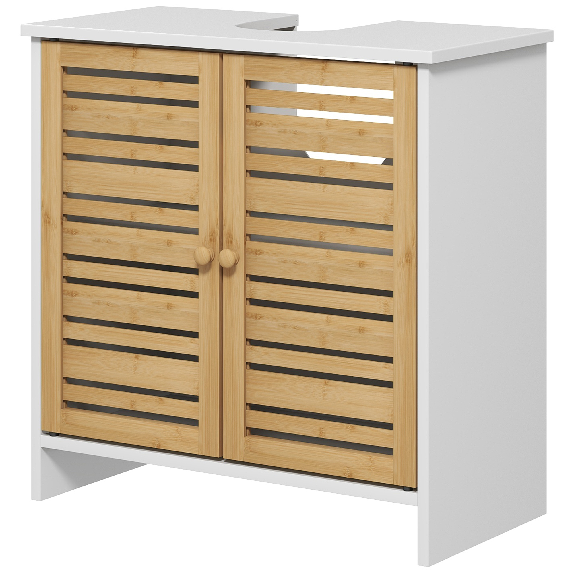 HOMCOM Waschtischunterschrank Badezimmermöbel 2 Türen mit verstellbarem Regal Aufbewahrungsschrank für Waschbecken 60 x 30 x 60 cm Bambus Natur und Weiß Aosom