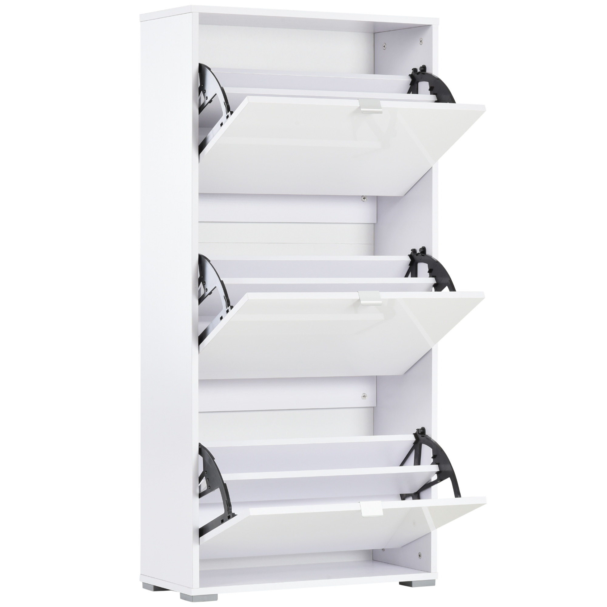 HOMCOM Schuhschrank Schuhschrank 3 aufklappbare Türen 3 Fächer aus Holz 60B x 26T x 124H cm Lackweiß Aosom