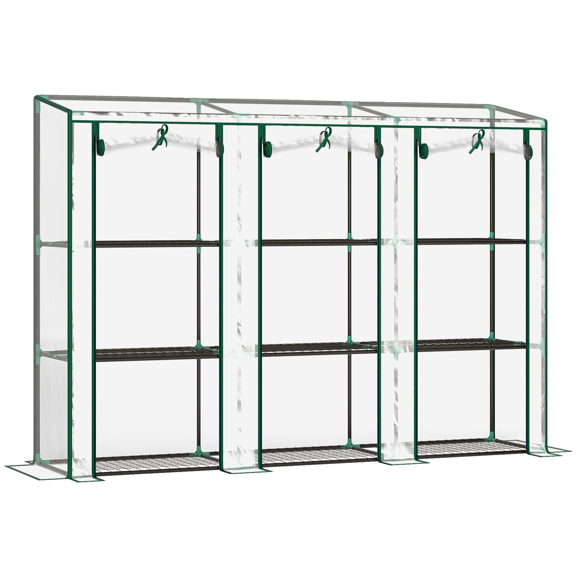 Outsunny Mini-Gewächshaus 3 Ebenen mit verstärkter Kunststoffplane, 3 aufrollbare Türen, 9 Regale, 215 x 46 x 151/144 cm   Aosom
