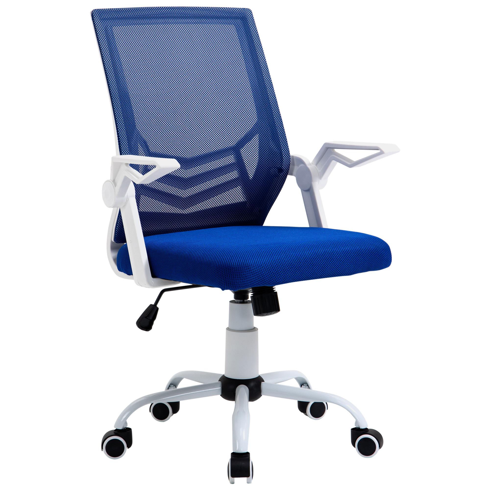 Vinsetto Bürostuhl ergonomischer Bürostuhl aus Mesh mit Lendenstütze, höhenverstellbar, Wippfunktion, 360° drehbare Armlehnen, klappbar, 62,5 x 55 x 94-104 cm, Blau   Aosom