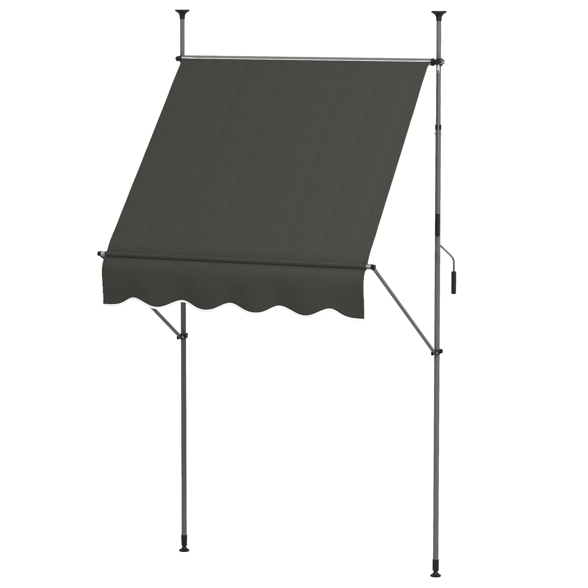 Outsunny Freistehende manuelle Markise mit ausfahrbarem Vordach 1,5L x 1,2B x 2,1-3H m einstellbare Neigung für Balkon ohne Bohren Metall Alu Polyester Dunkelgrau   Aosom