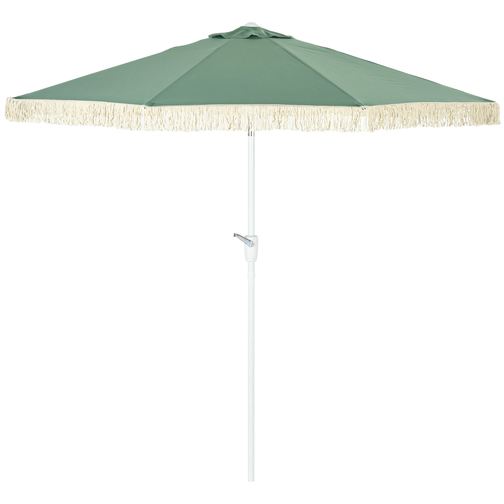 Outsunny Gartenschirm gerade Outdoor-Sonnenschirm neigbar mit Fransenvolants und Kurbel 8 Streben Ø 2,65 x 2,45 H m grün   Aosom