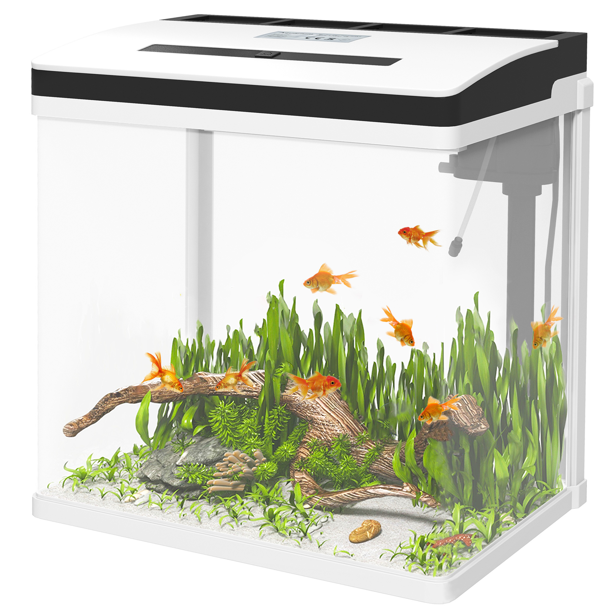 PawHut Aquarium aus Glas mit Filter, Deckel und LED-Licht für Fische, Fassungsvermögen 28L, 38 x 26 x 39,5 cm, Weiß   Aosom