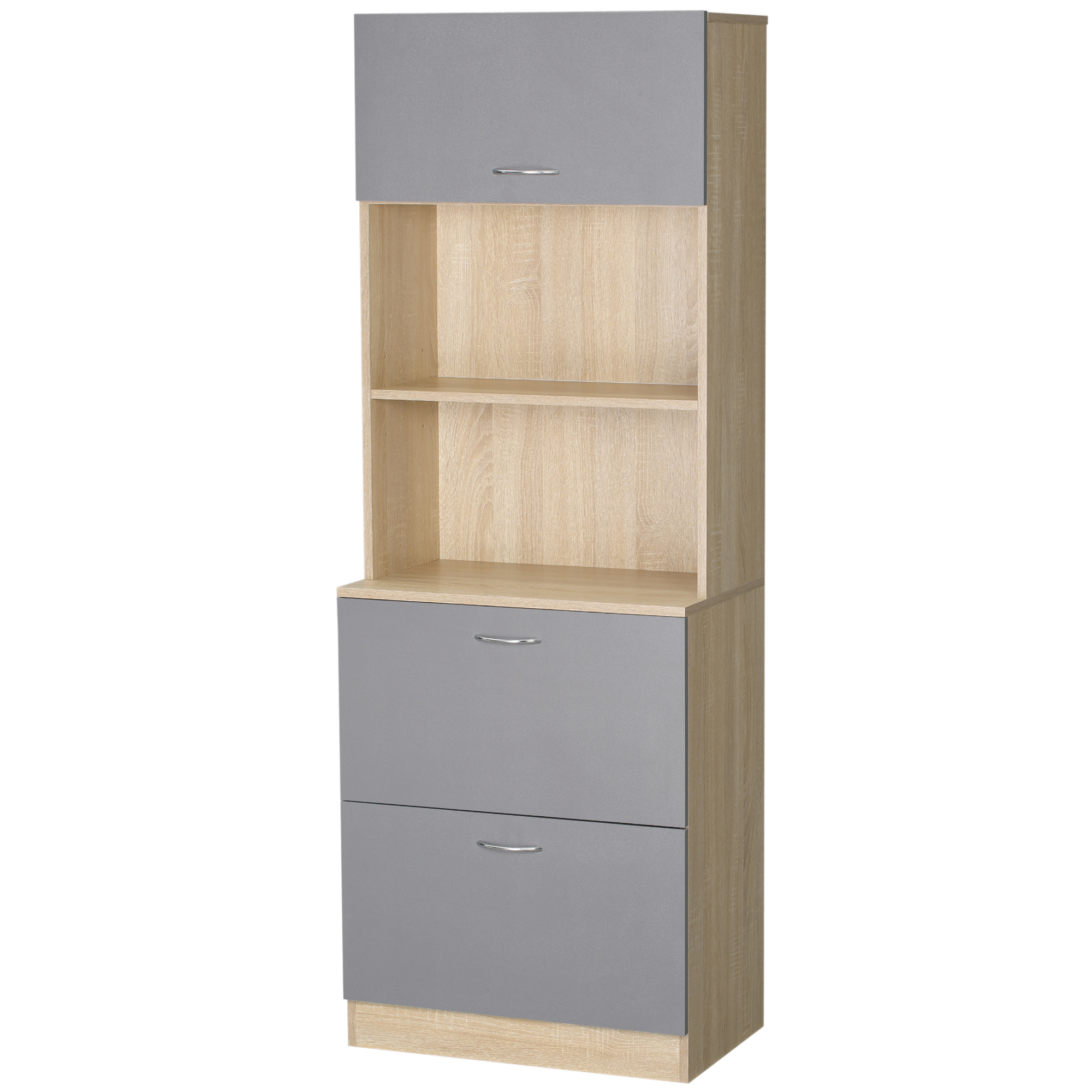 HOMCOM Buffet Küchenschrank Mehrzweckschrank 2 Schubladen 1 Schrank + Große Arbeitsplatte 60 x 38 x 168 cm MDF Grau   Aosom