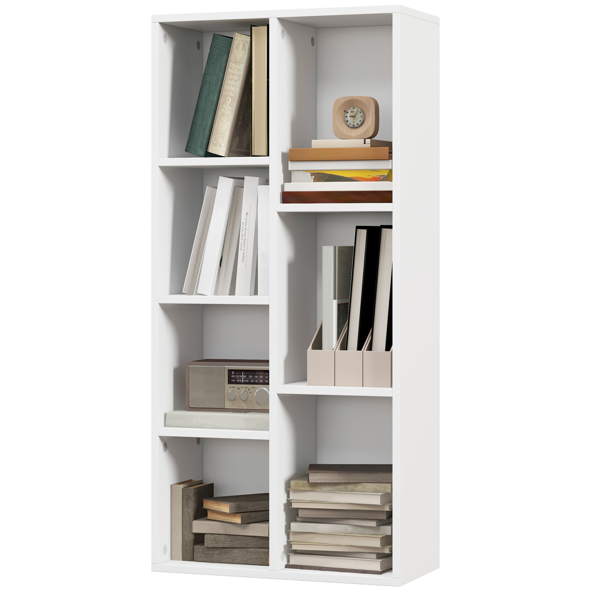 HOMCOM Bücherregal Aufbewahrungsregal Regalwürfel mit 7 Fächern für Wohnzimmer, Schlafzimmer, Büro - 50B x 24T x 106H cm, weiß   Aosom