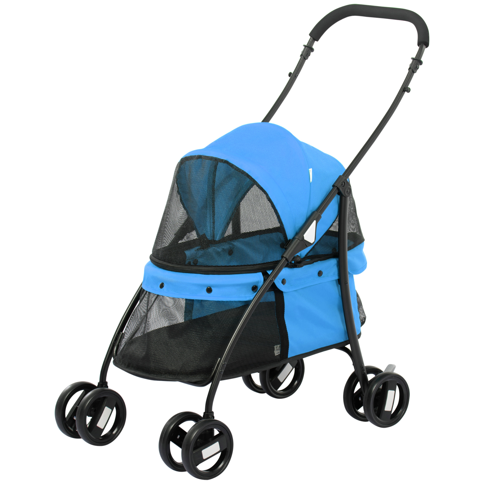 PawHut Hundebuggy Hundewagen klappbar mit Meshfenster für kleine Hunde und Katzen, 2 Sicherheitsleinen, Oxford Material in Blau Aosom.de