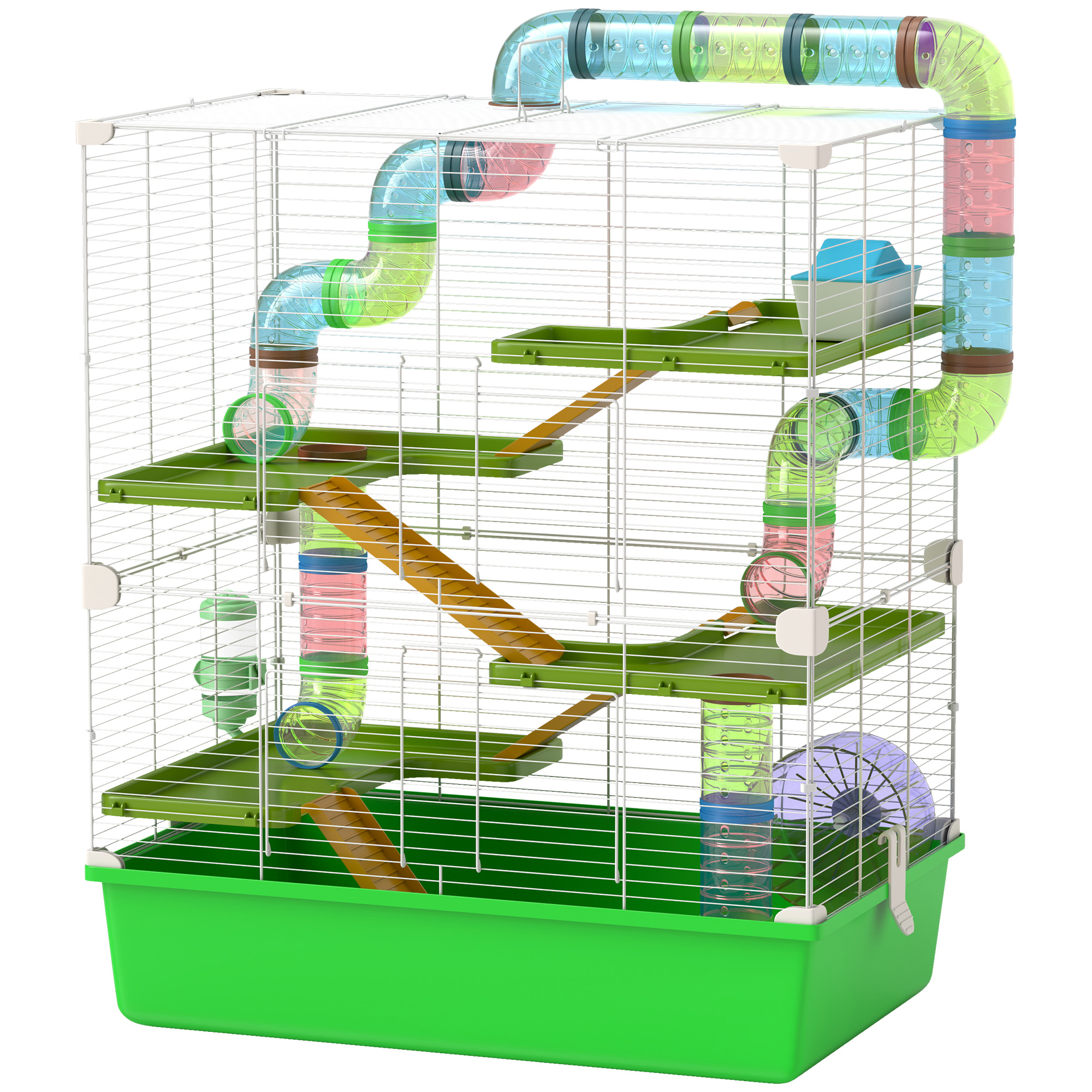 PawHut Großer Nagetierkäfig 5 Ebenen für Hamster mit Tunnel Tränke Rad Häuschen Leitern Maßen 59L x 36B x 69H cm   Aosom