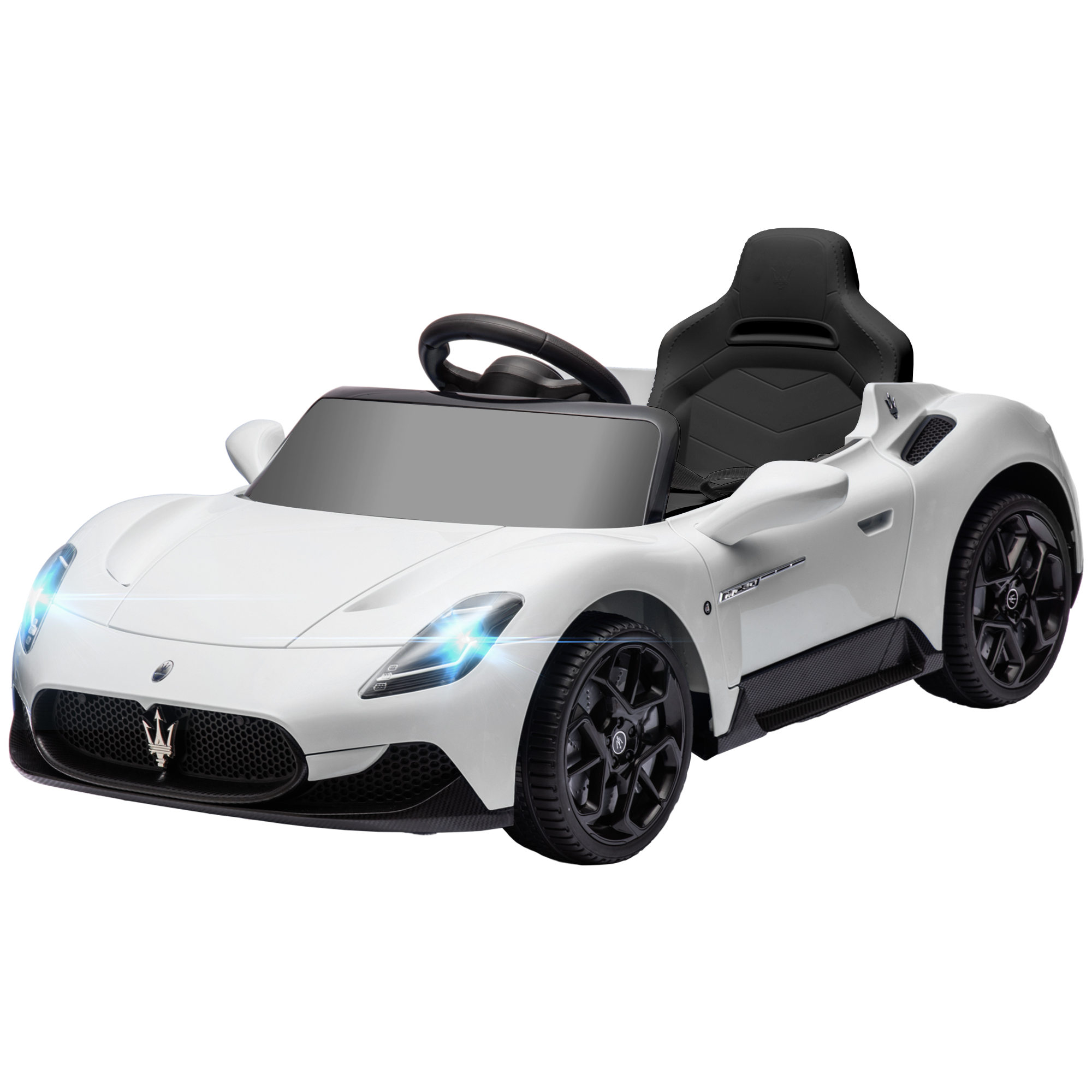 AIYAPLAY Elektroauto für Kinder Maserati MC20 Lizenzfahrzeug Elektrofahrzeug 12V mit 2,4G Fernbedienung, sanftem Anfahren, LED, Musik und Hupe, Federung, 3-6 Jahre, Weiß   Aosom