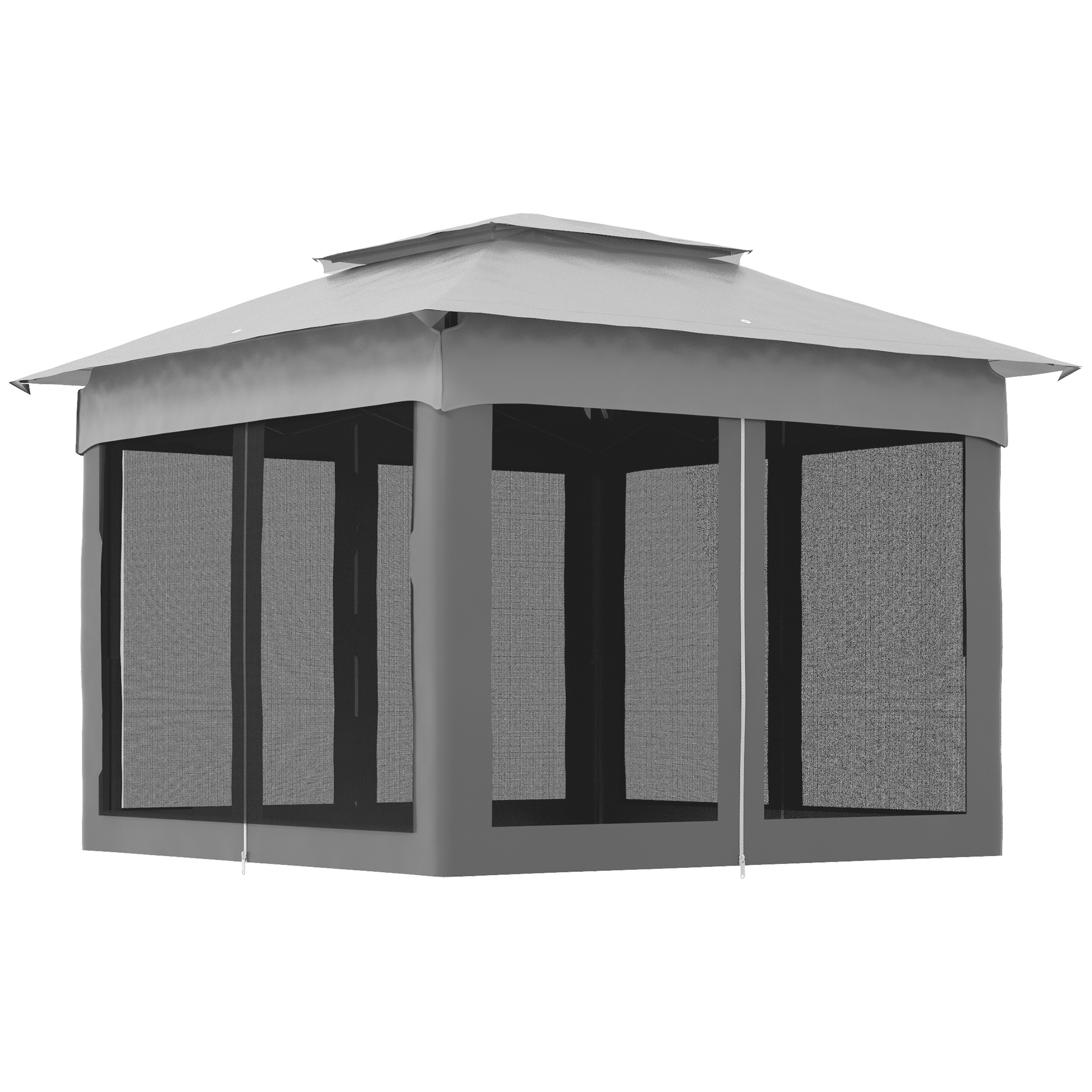 Outsunny Pavillon 3 x 3 m Pop-up Gartenpavillon Faltbar Stahl Polyester wasserdichter Anti-UV Moskitonetze + Transporttasche grau   Aosom