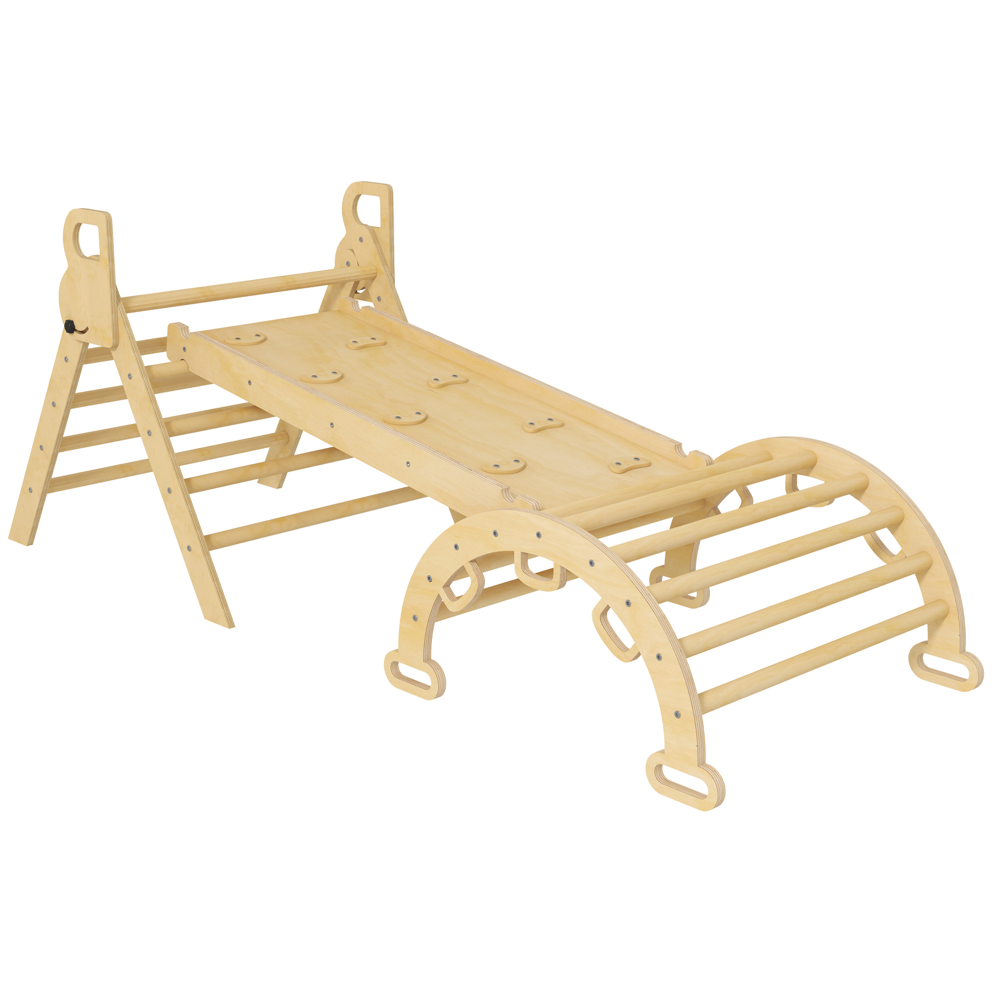 AIYAPLAY 5 in 1 Kletterdreieck für Kinder mit Kletterdreieck, umkehrbarer Kletterrampe, Rutsche, Wippe, max. 50 kg Tragfähigkeit, für Kinder von 18 bis 48 Monaten, Naturholz Aosom