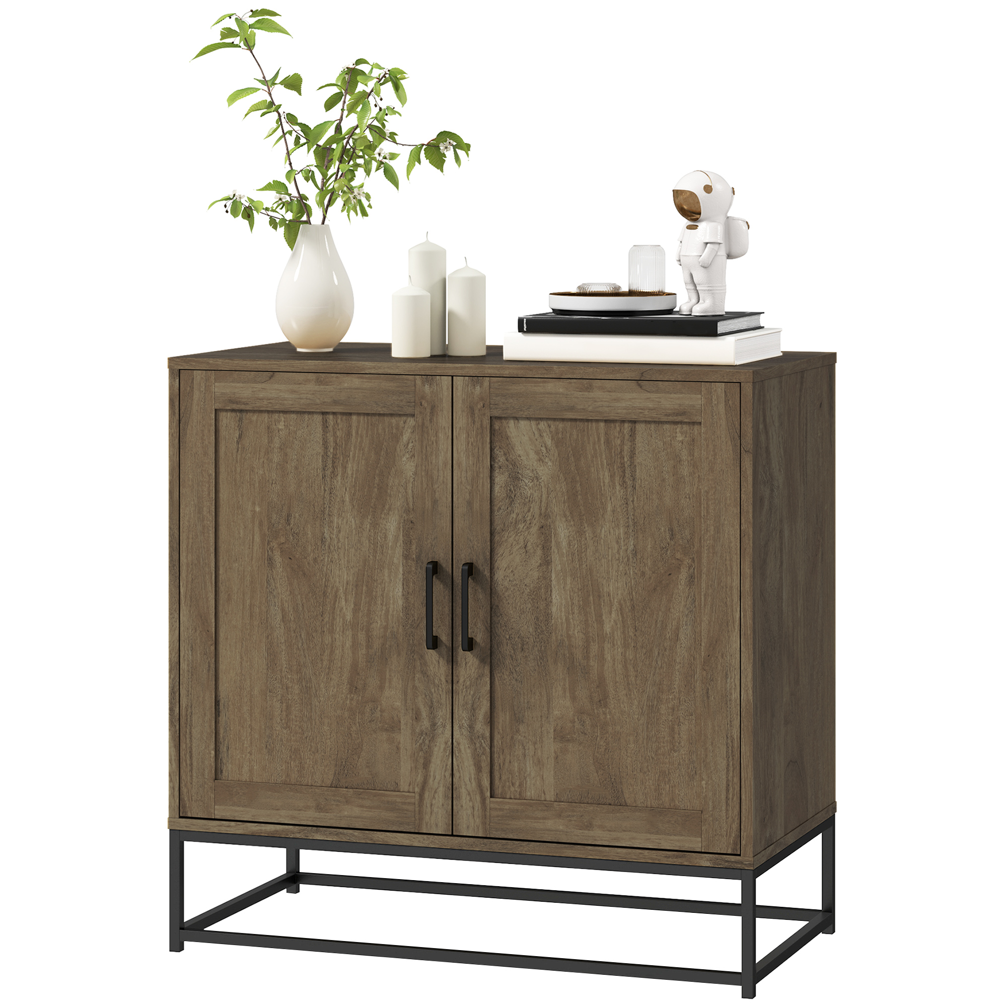 HOMCOM Sideboard Aufbewahrungsschrank im modernen Stil mit 2 Türen, verstellbares Regal - Sideboard für Ess- und Wohnzimmer, 80 x 40 x 78 cm, Naturholz   Aosom