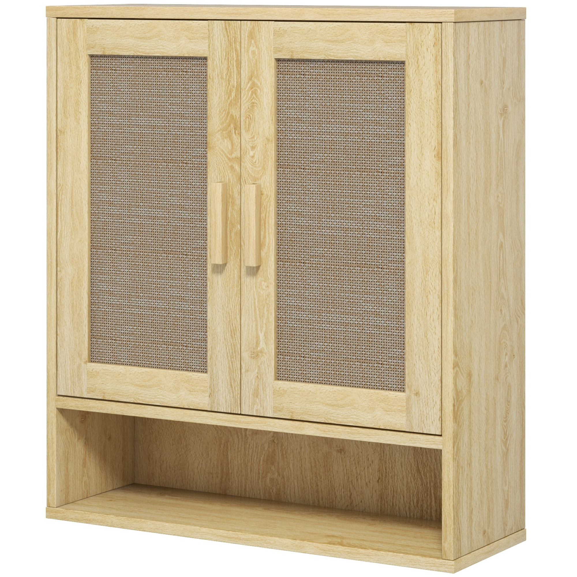 HOMCOM Wandmontage Badezimmerschrank, Hängeschrank WC mit verstellbarem Regal, Doppeltüren und offenes Regal, 59 x 20 x 66,5 cm, Eichenholz-Effekt   Aosom
