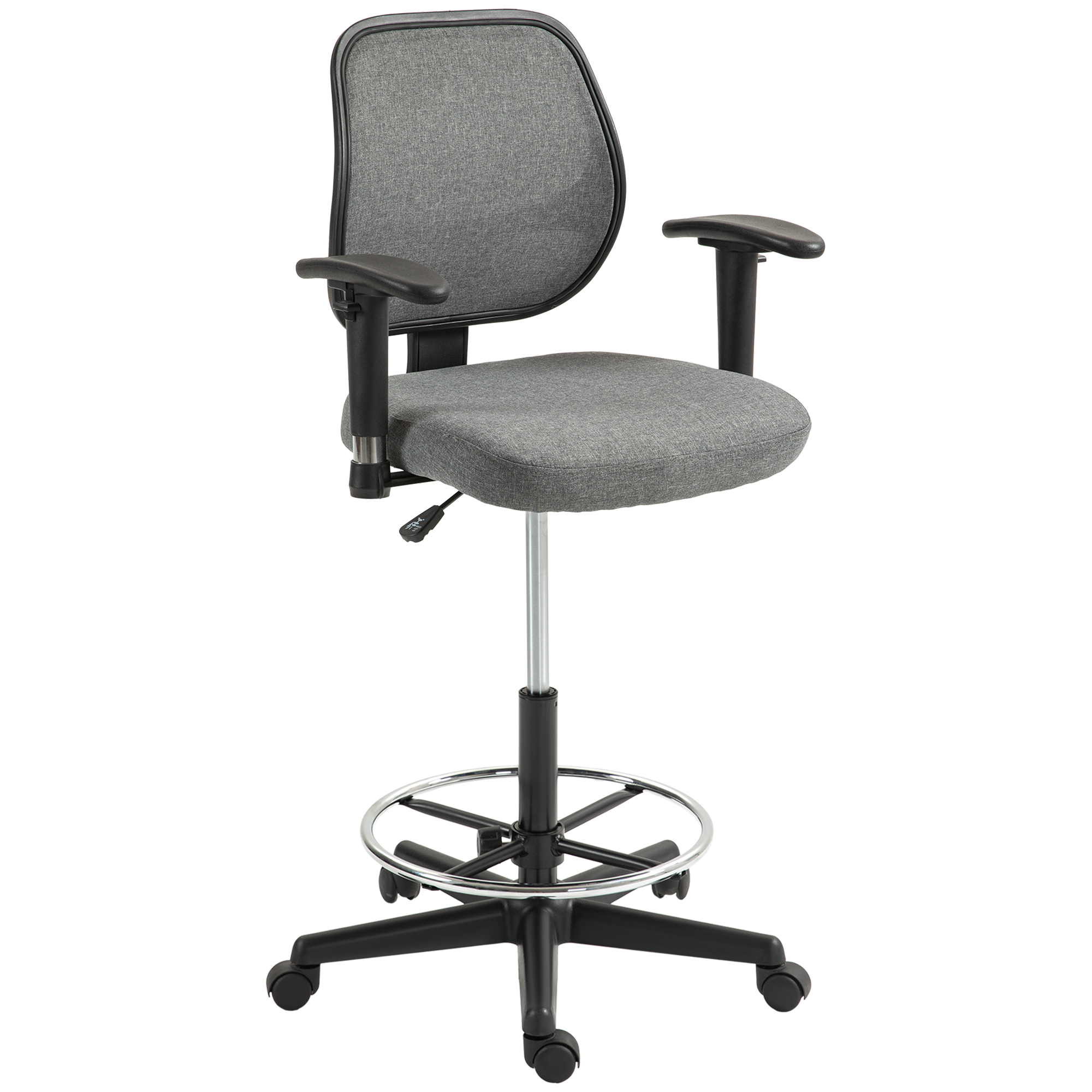 Vinsetto Bürostuhl Hochstuhl mit höhenverstellbarer Sitzfläche, Armlehnen, dim. 60B x 57T x 97-119H cm auf Rollen, Grau Aosom